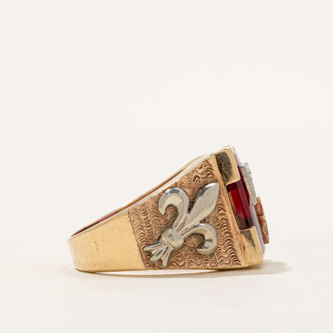 Synthetic Ruby & Diamond "P" Signet Ring | SZ 10