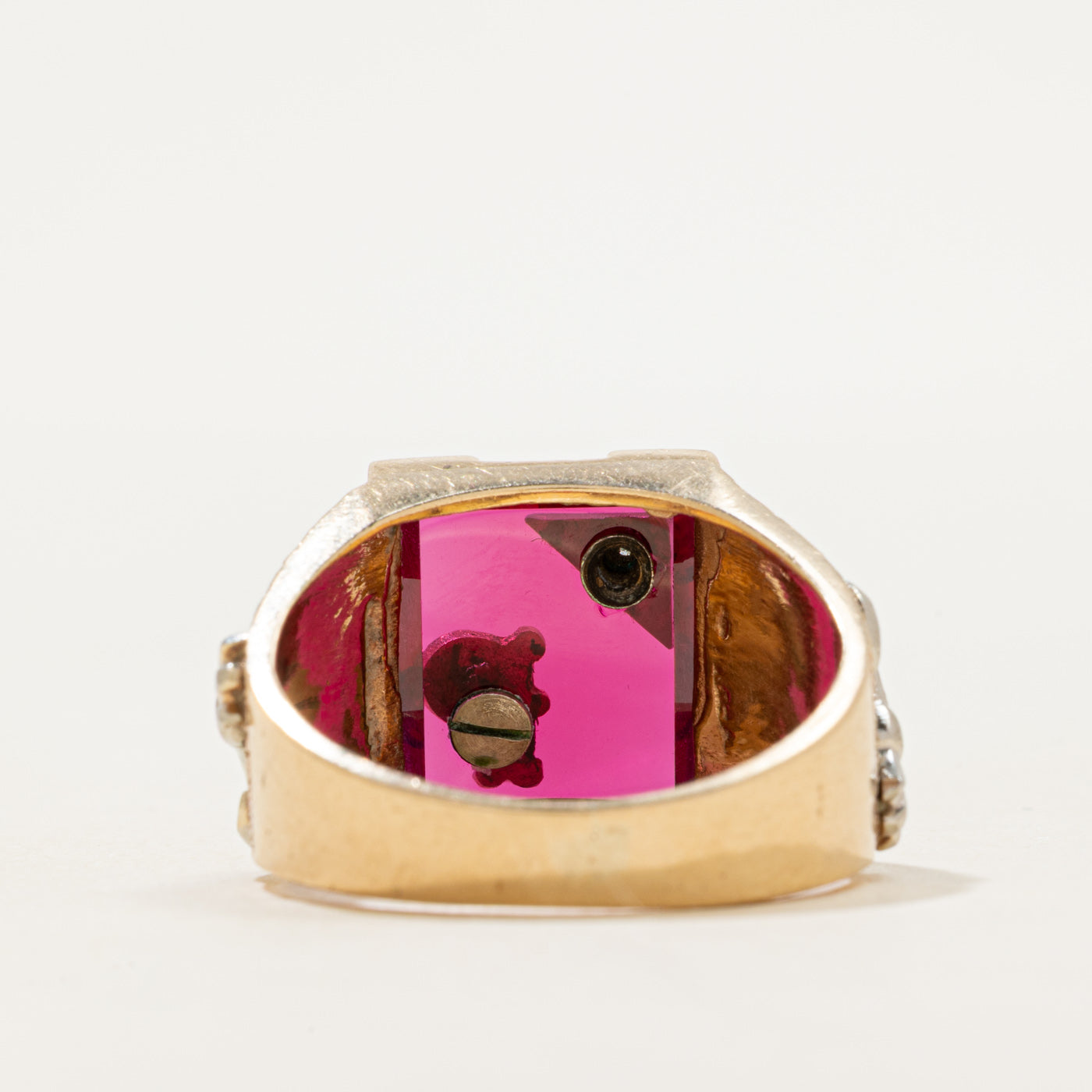 Synthetic Ruby & Diamond "P" Signet Ring | SZ 10
