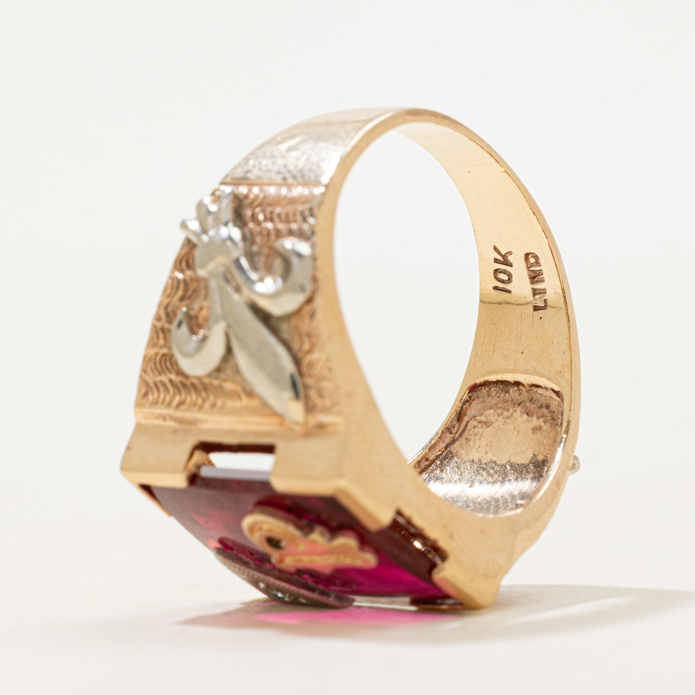 Synthetic Ruby & Diamond "P" Signet Ring | SZ 10