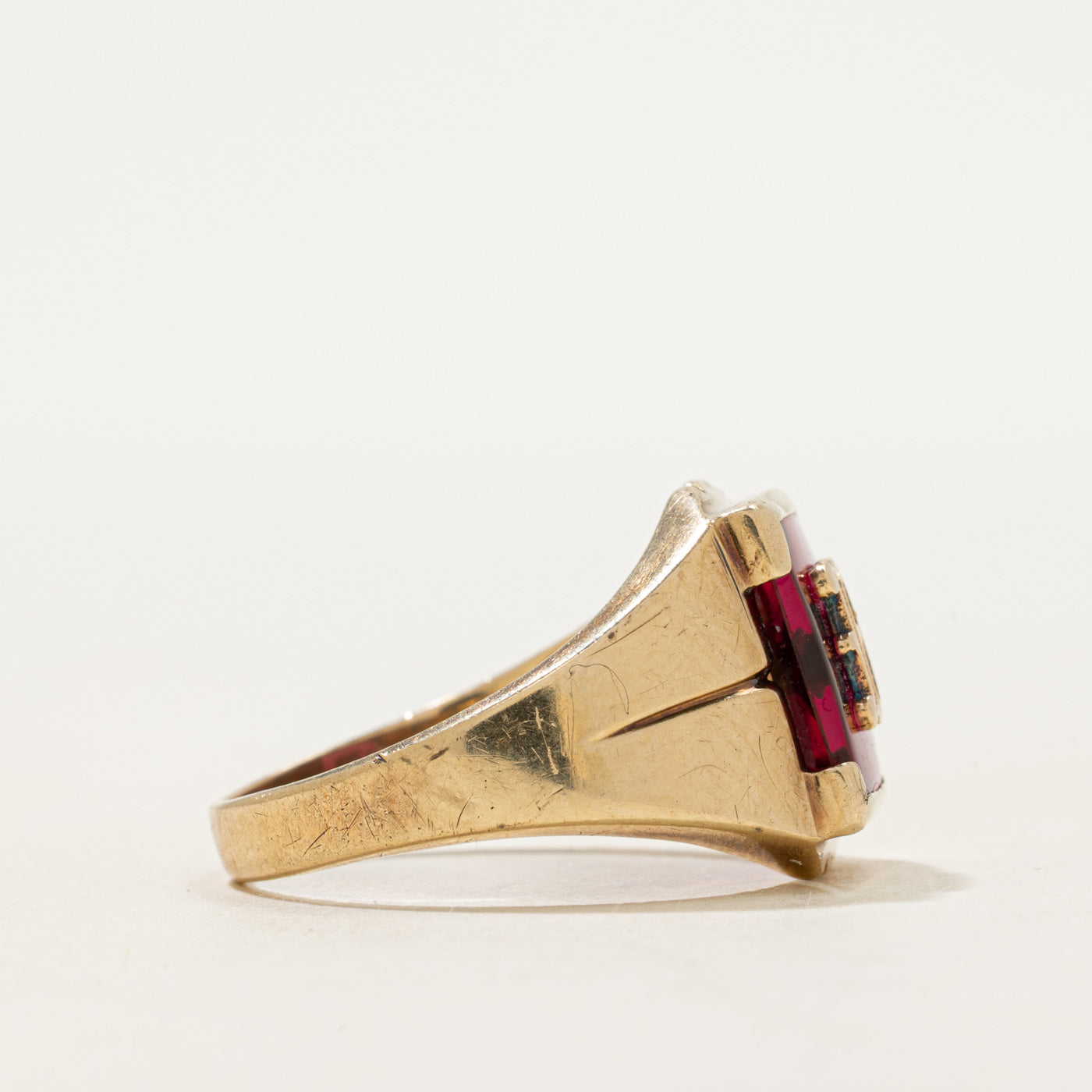 Synthetic Ruby "D" Initial Signet Ring | SZ 10.25