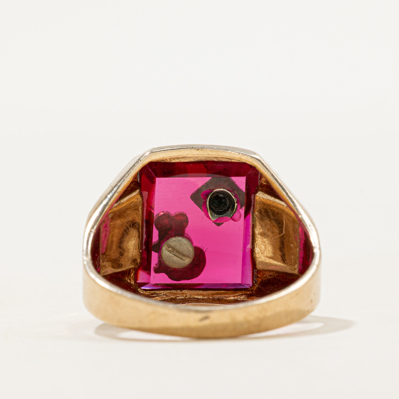 Synthetic Ruby & Natural Diamond "J" Signet Ring | SZ 8