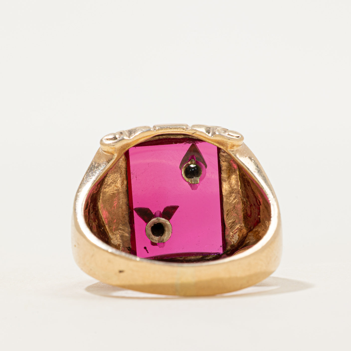 Synthetic Ruby & Natural Diamond "Y" Signet Ring | SZ 10.75