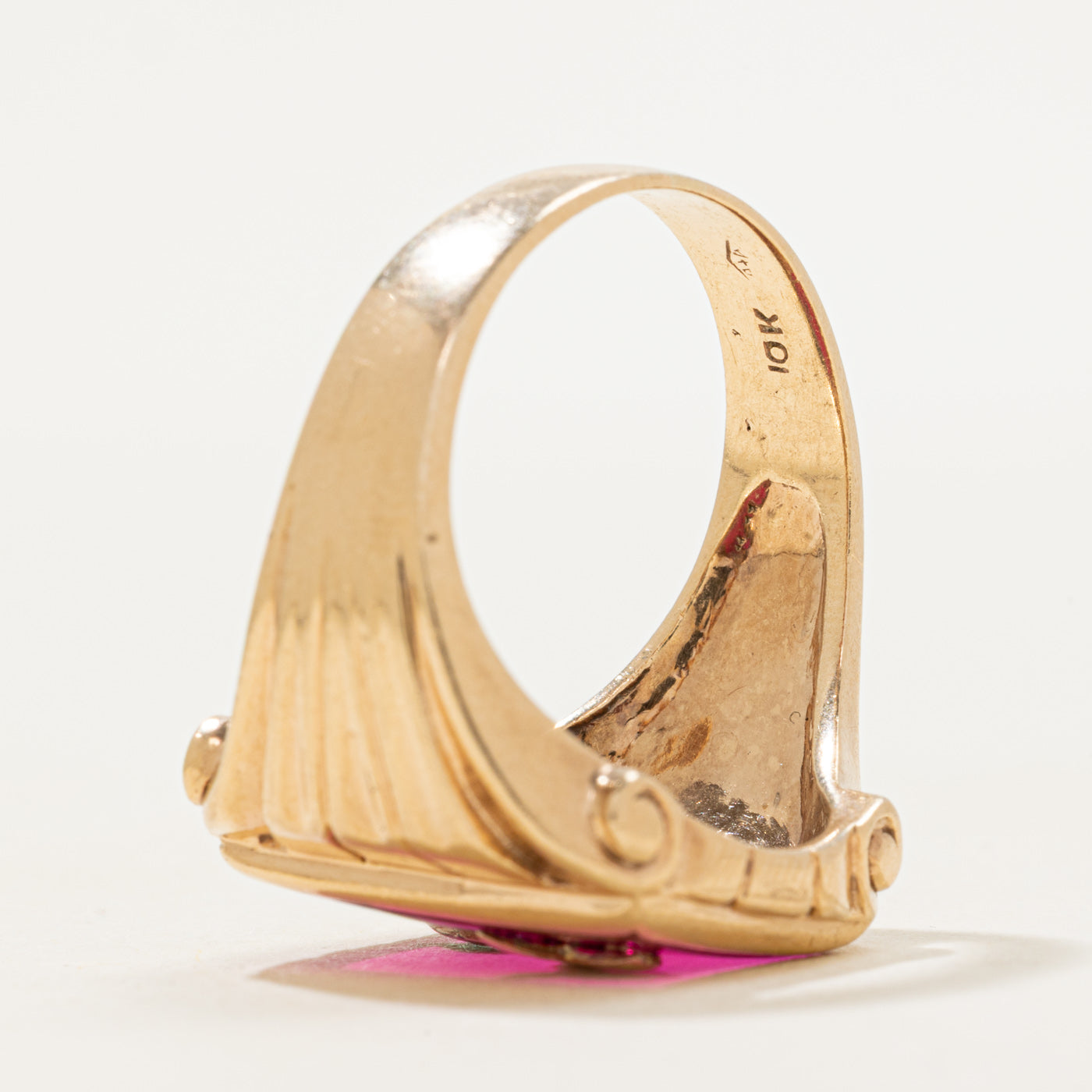 Synthetic Ruby & Natural Diamond "Y" Signet Ring | SZ 10.75