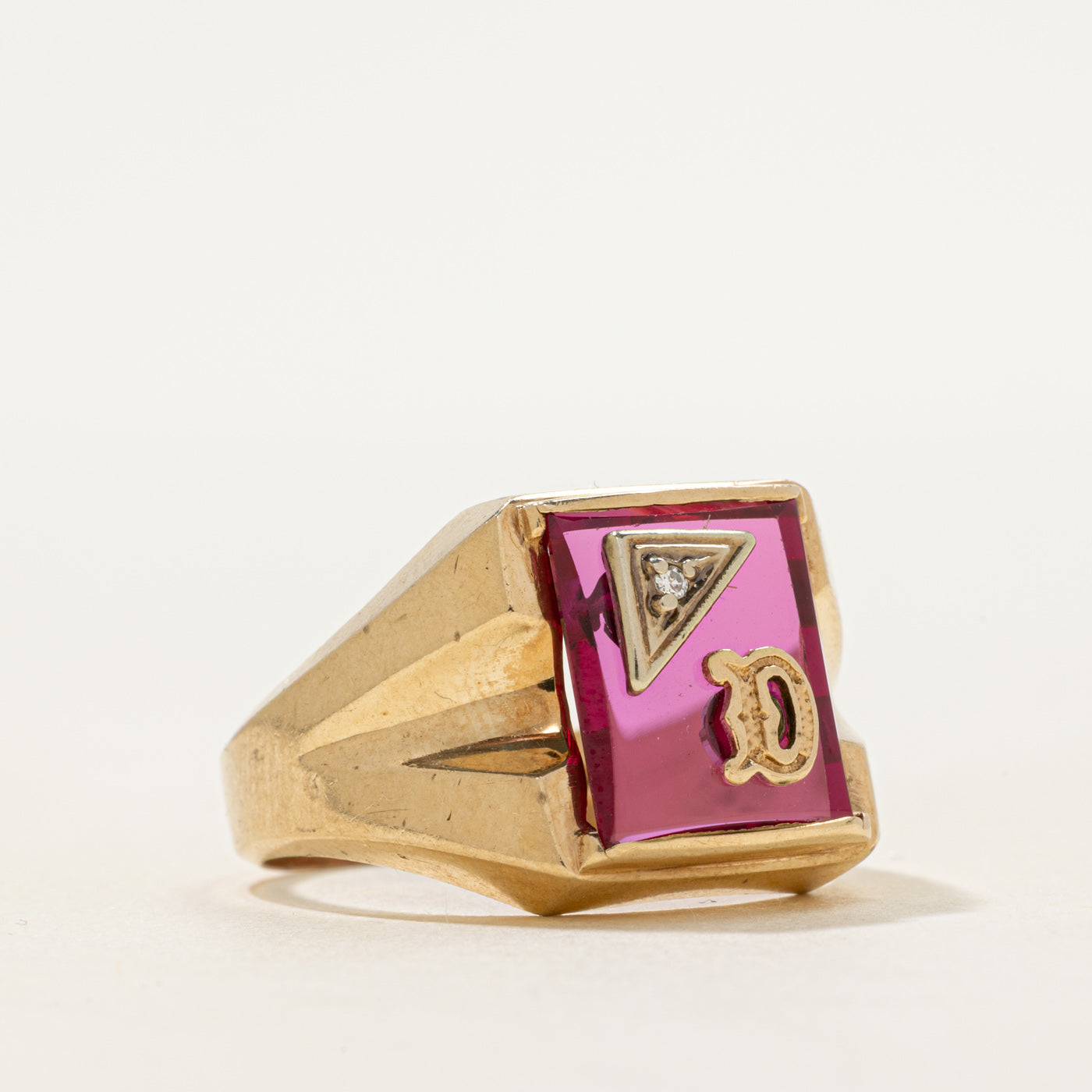 Synthetic Ruby & Natural Diamond "D" Signet Ring | SZ 10