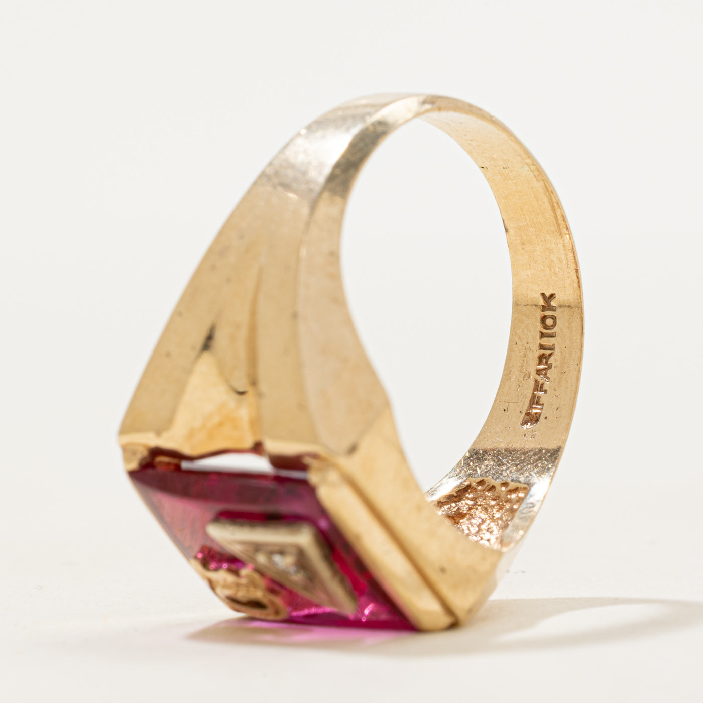 Synthetic Ruby & Natural Diamond "D" Signet Ring | SZ 10