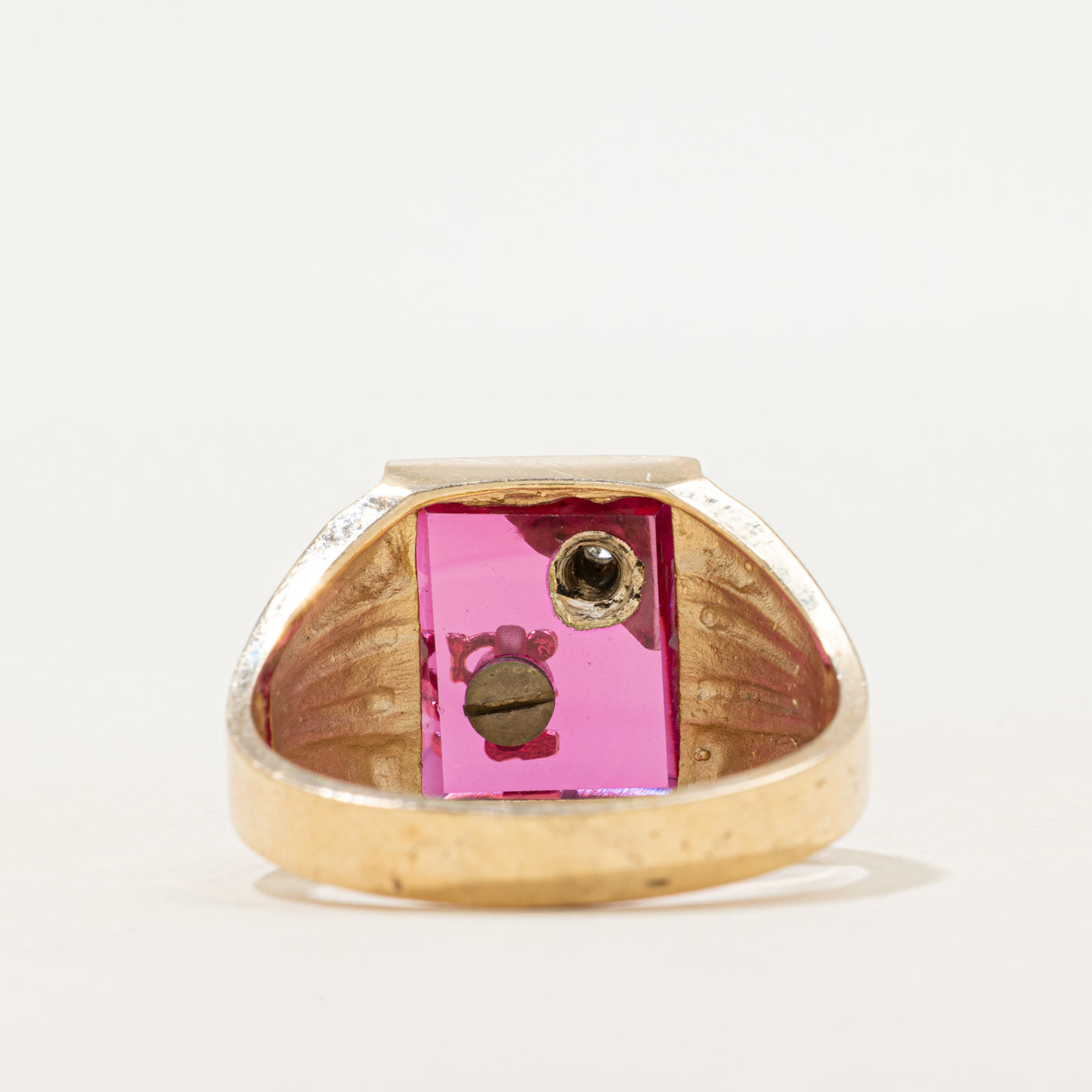 Synthetic Ruby & Natural Diamond "F" Signet Ring | SZ 9.5
