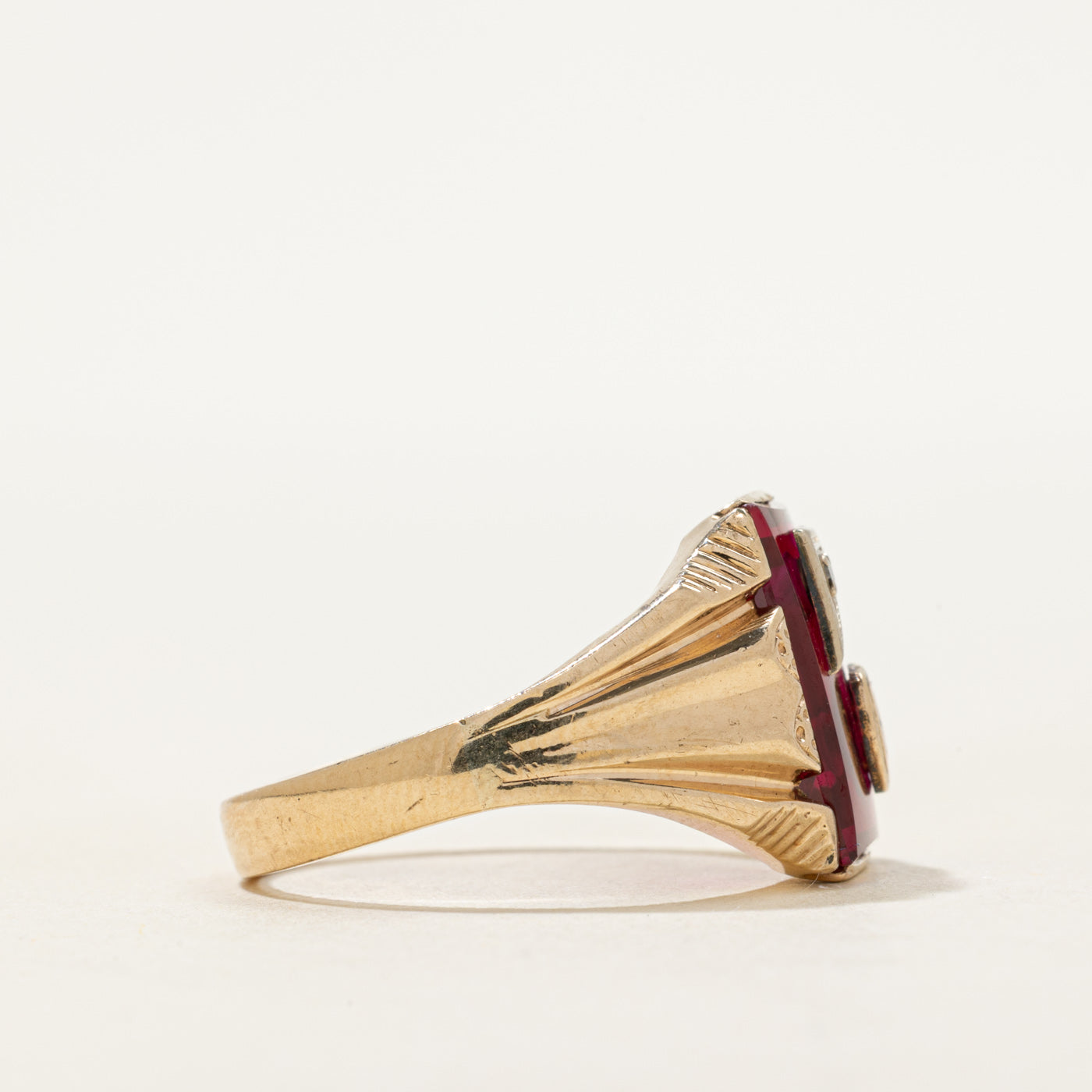 Synthetic Ruby & Natural Diamond "G" Initial Signet Ring | SZ 9.5