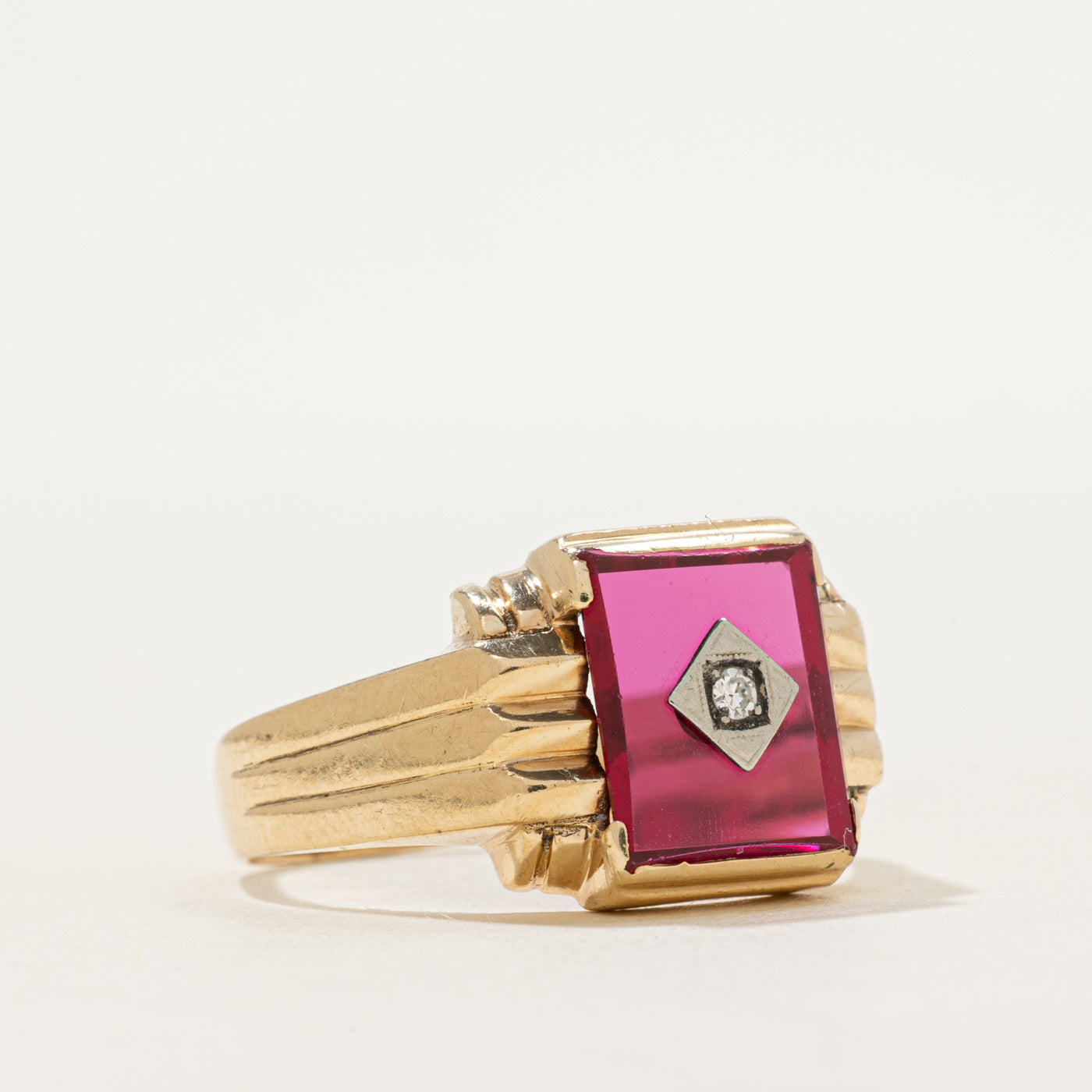 Synthetic Ruby & Natural Diamond Signet Ring | SZ 12.75