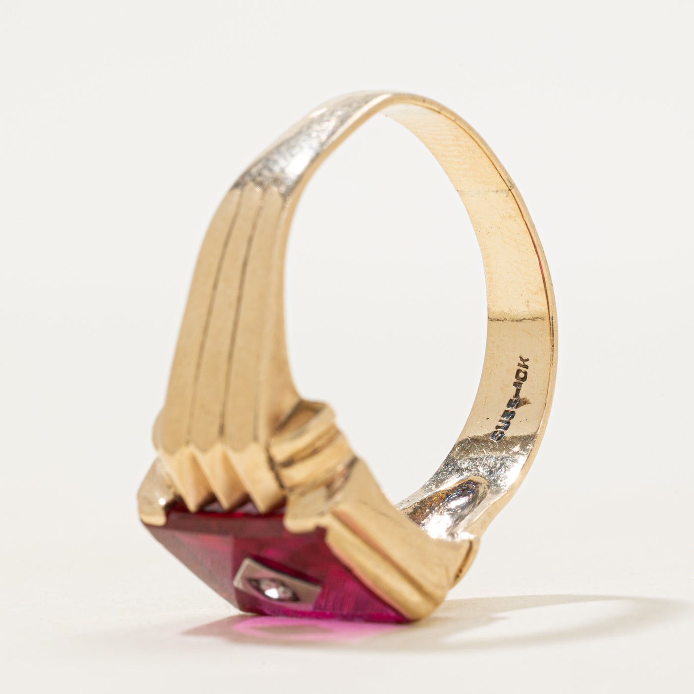 Synthetic Ruby & Natural Diamond Signet Ring | SZ 12.75