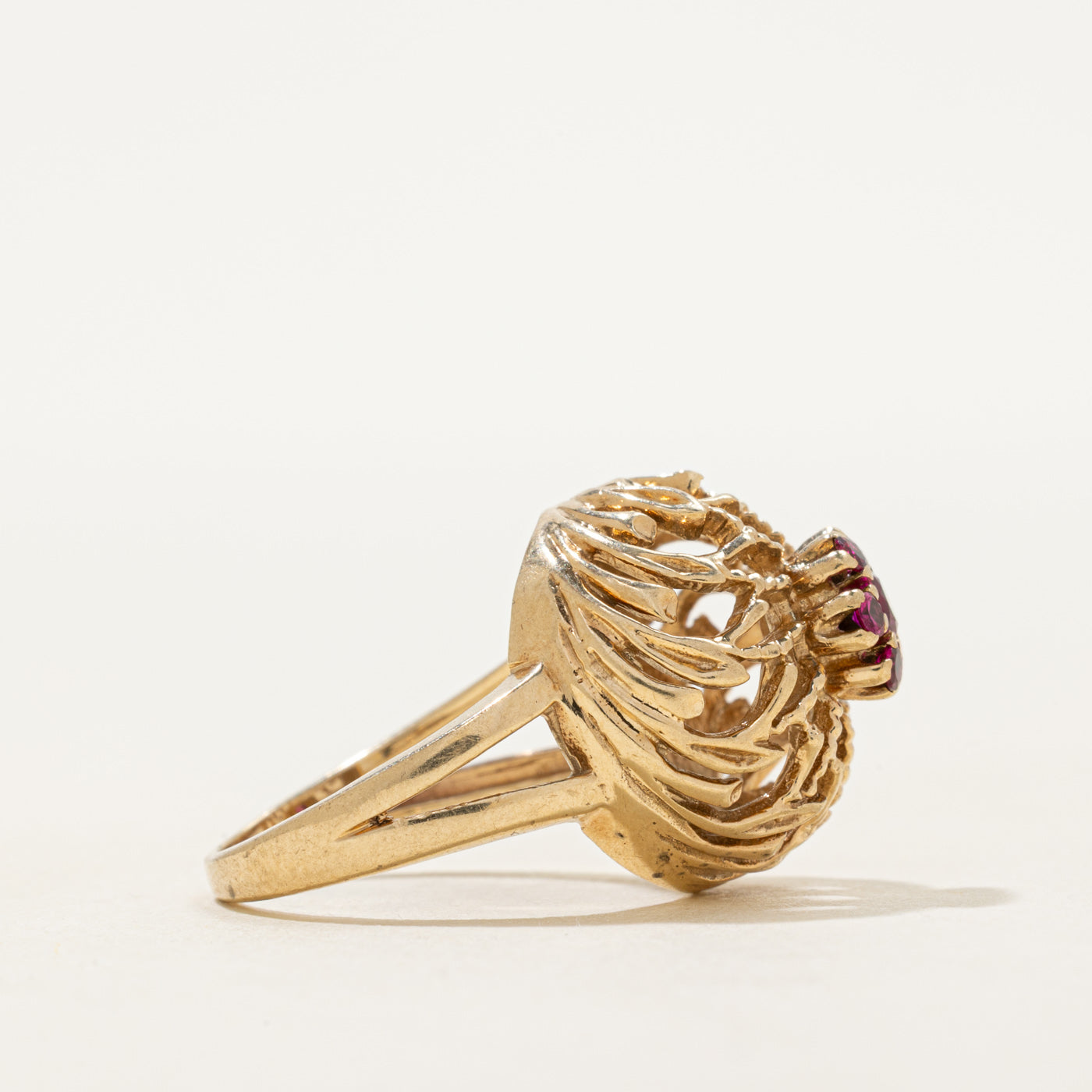 Synthetic Ruby Cluster Openwork Cocktail Ring | SZ 5.25