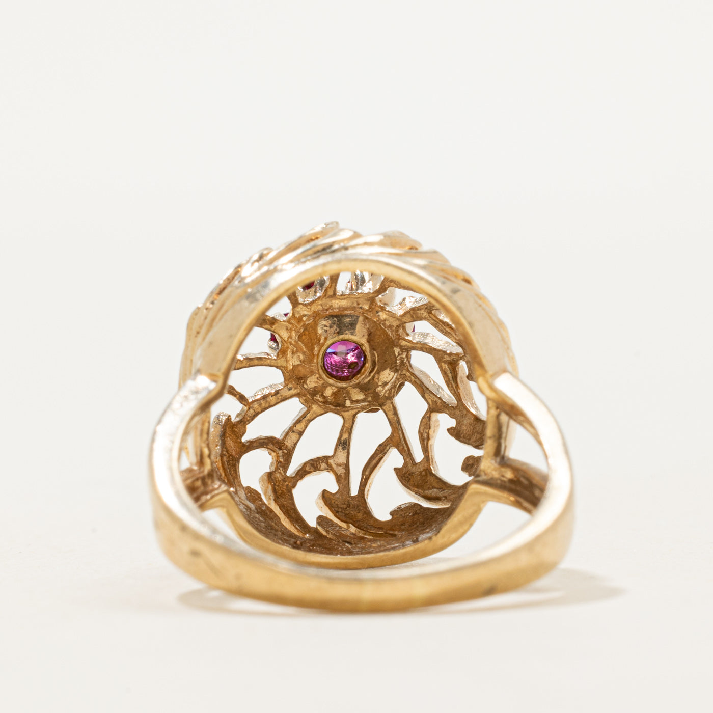 Synthetic Ruby Cluster Openwork Cocktail Ring | SZ 5.25