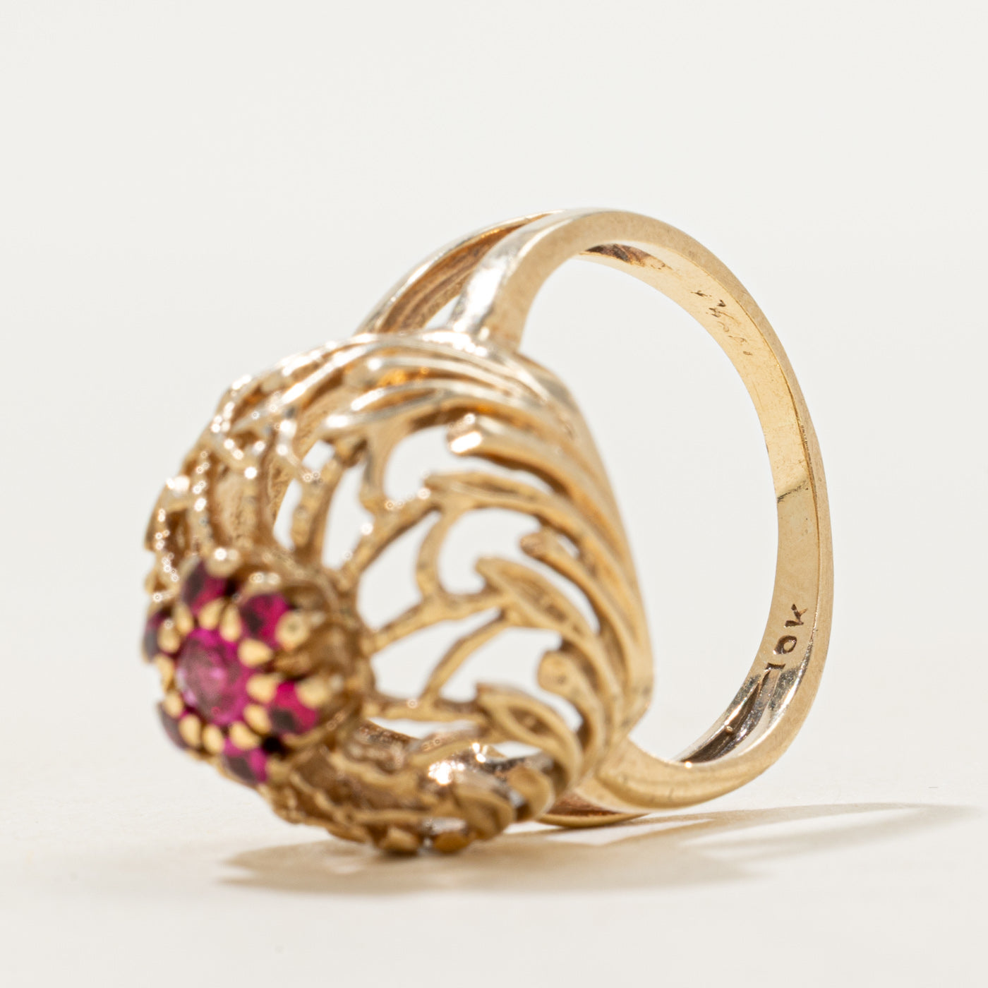 Synthetic Ruby Cluster Openwork Cocktail Ring | SZ 5.25