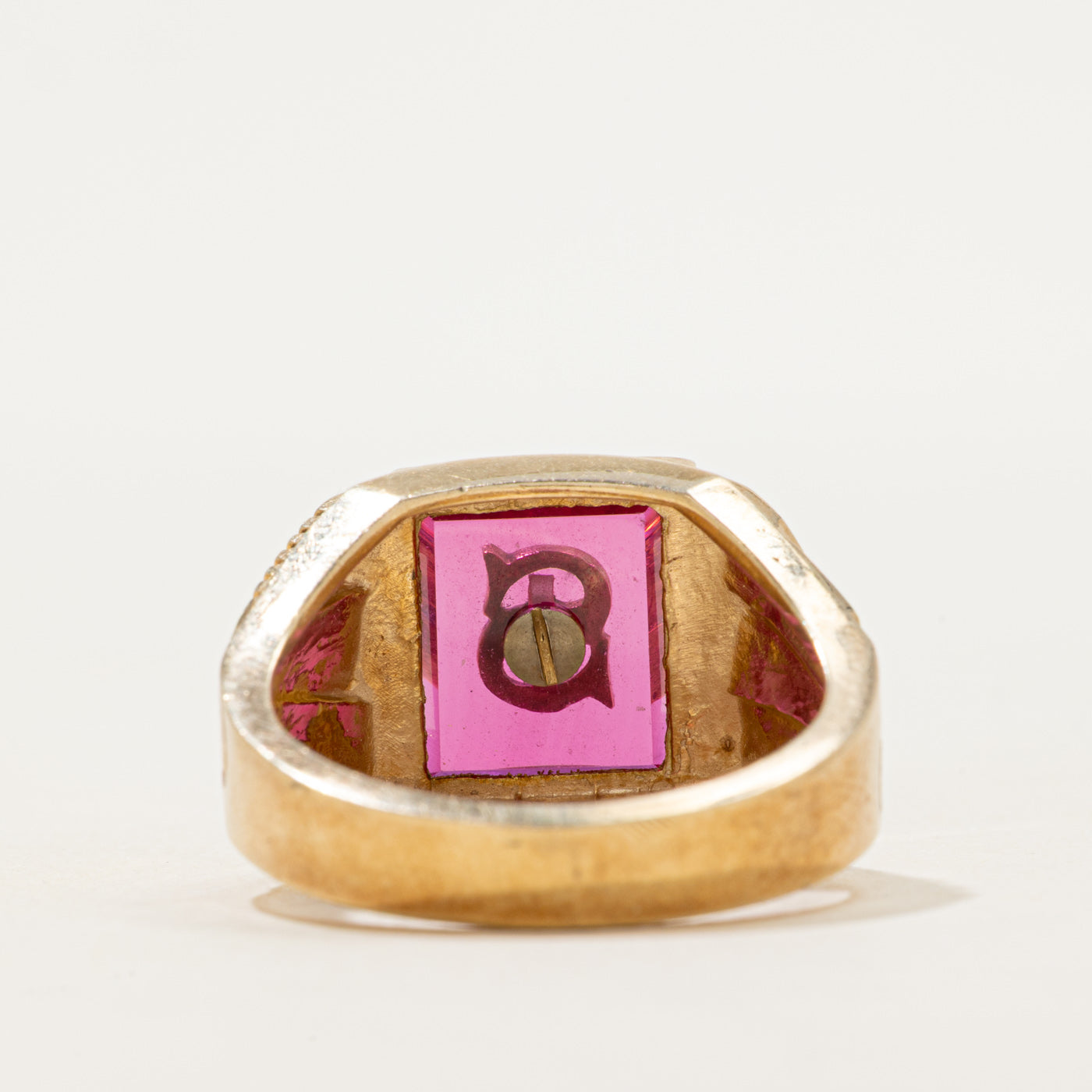 Synthetic Ruby "S" Initial Signet Ring | SZ 10