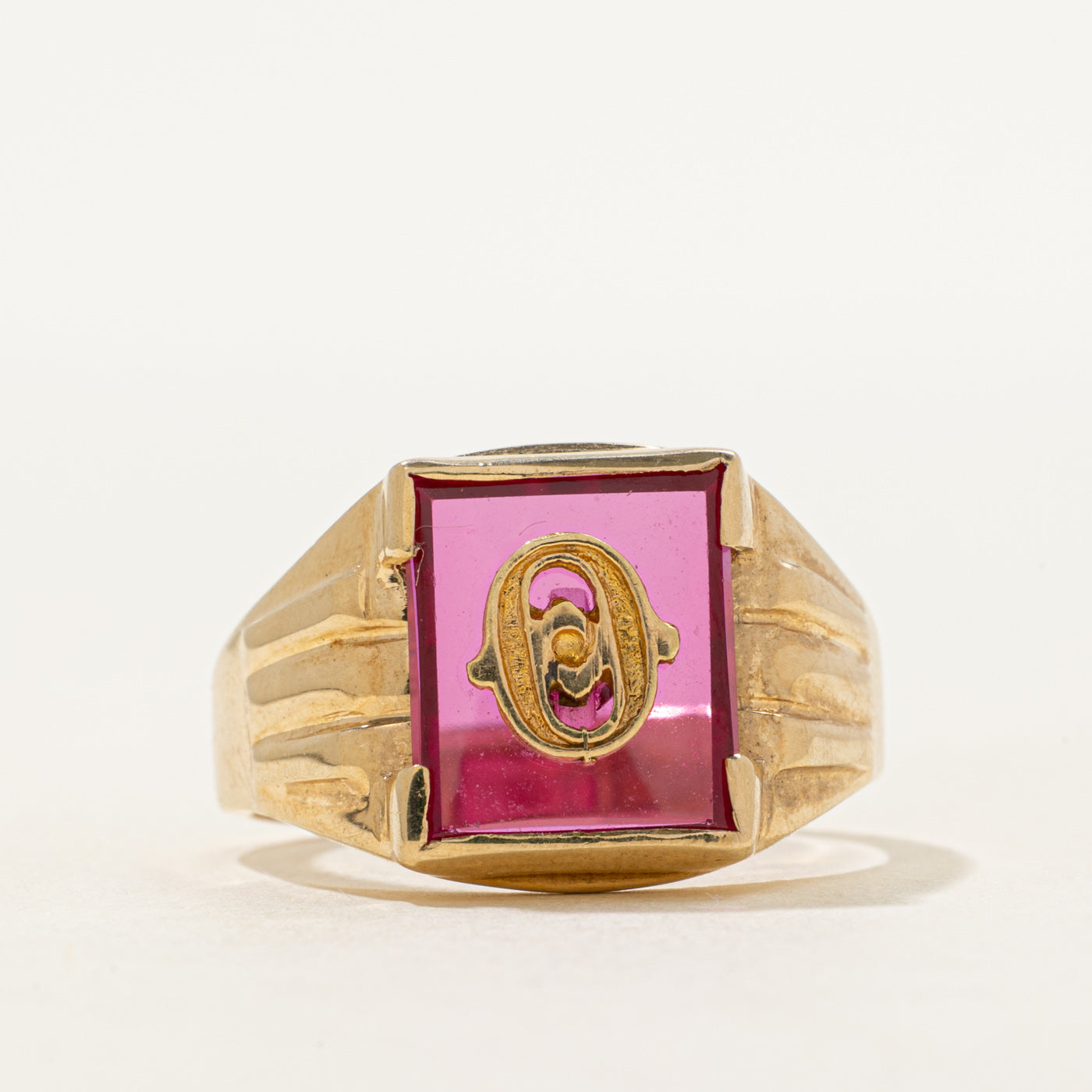 Synthetic Ruby "O" Grooved Signet Ring | SZ 9.75