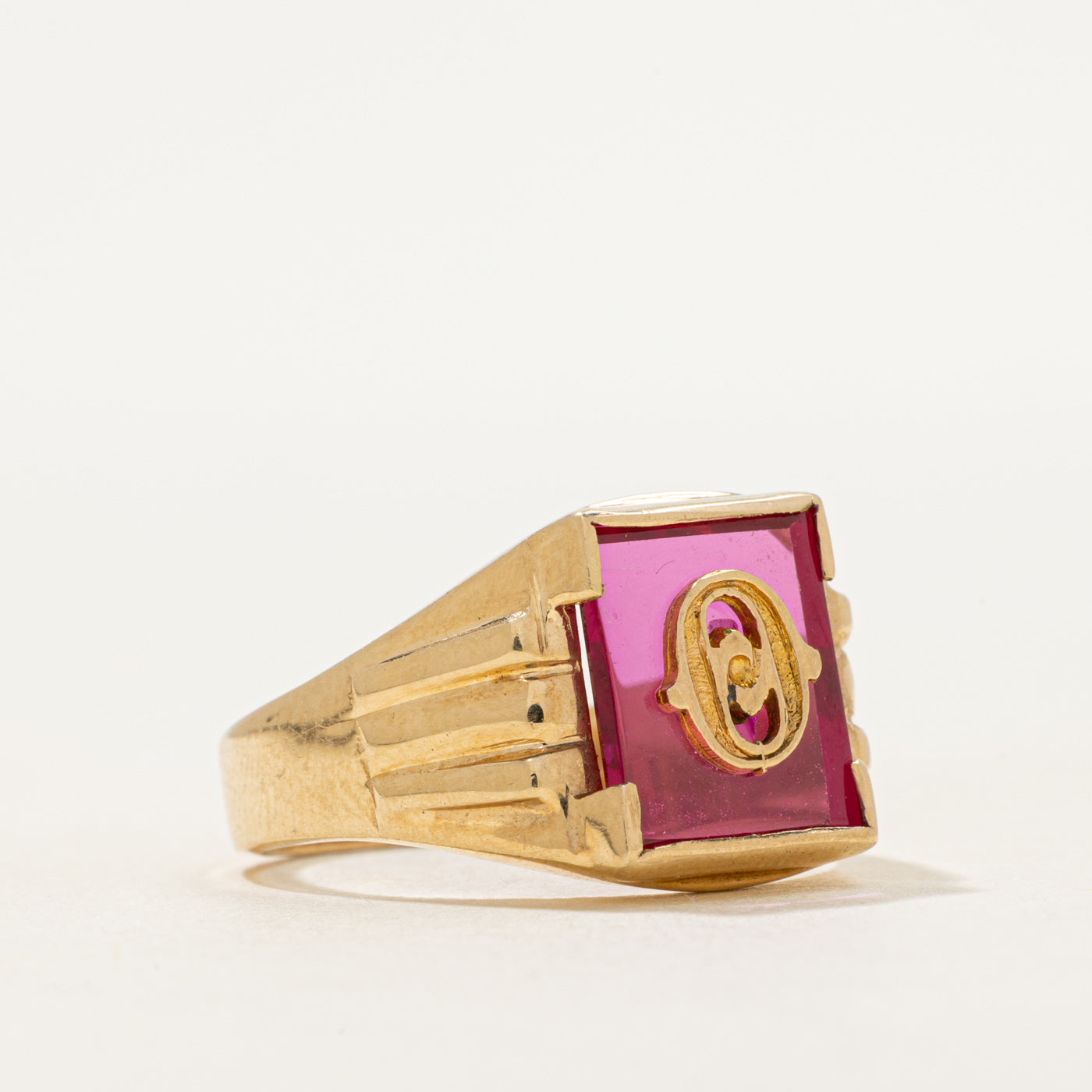 Synthetic Ruby "O" Grooved Signet Ring | SZ 9.75