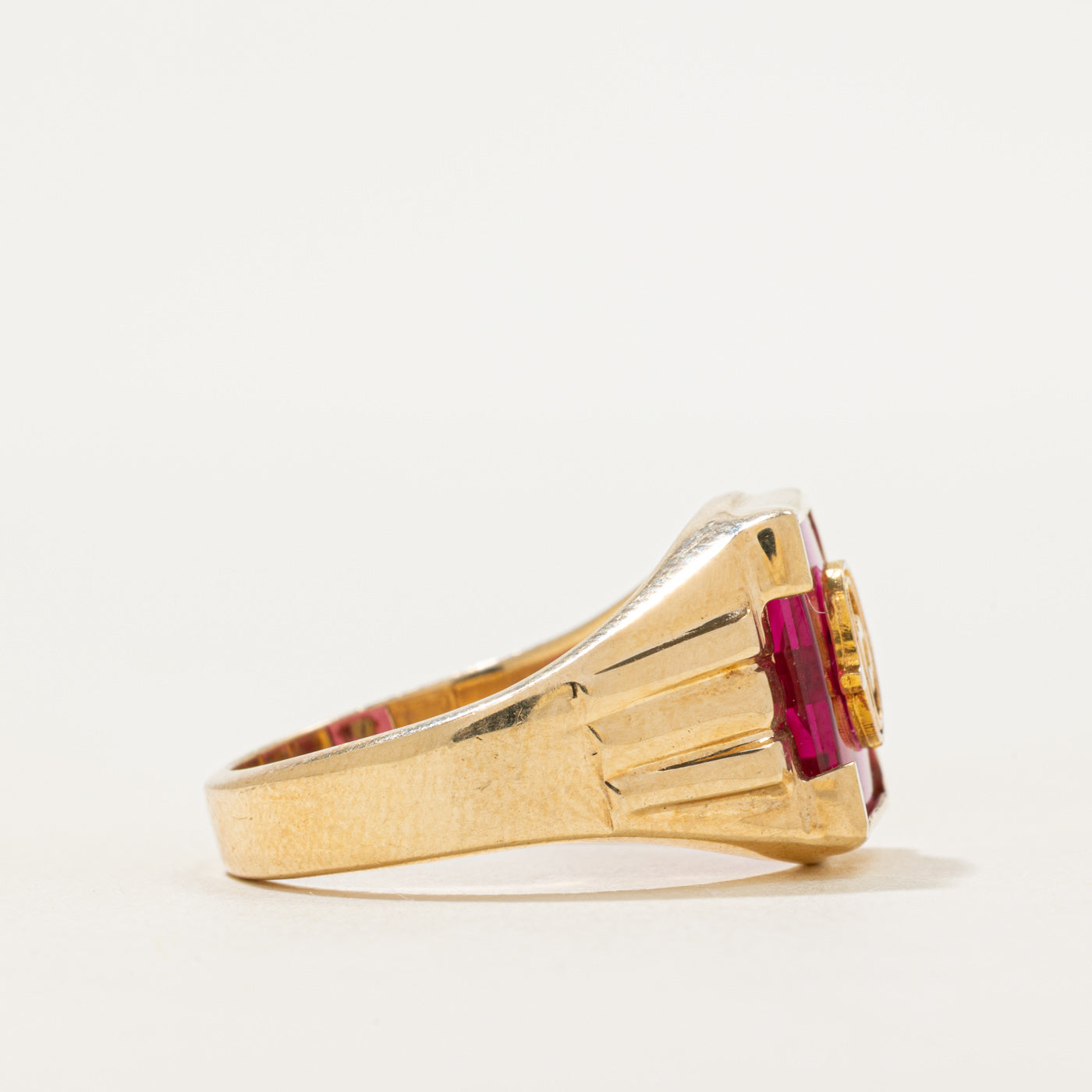 Synthetic Ruby "O" Grooved Signet Ring | SZ 9.75