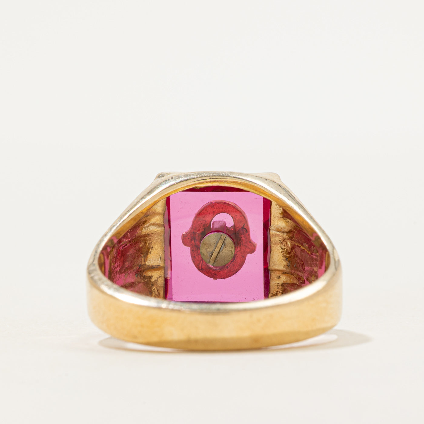 Synthetic Ruby "O" Grooved Signet Ring | SZ 9.75