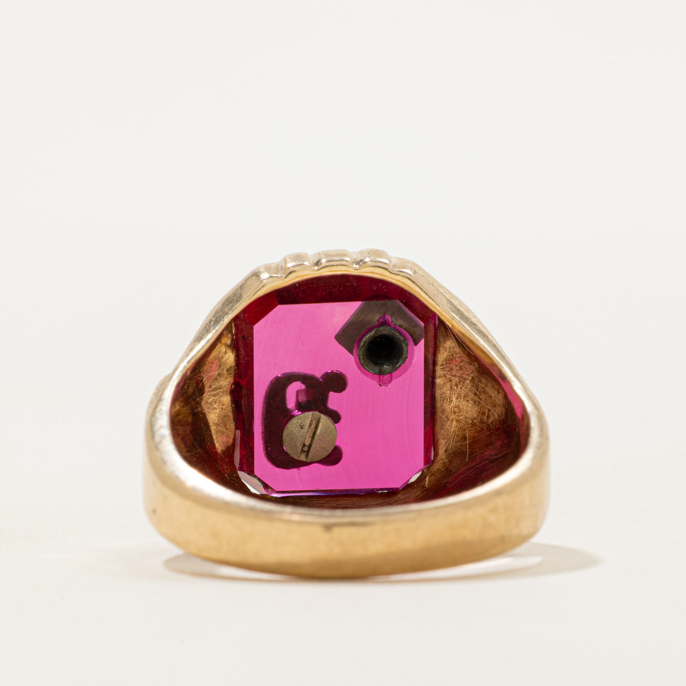 Synthetic Ruby & Natural Diamond "D" Signet Ring | SZ 9.25