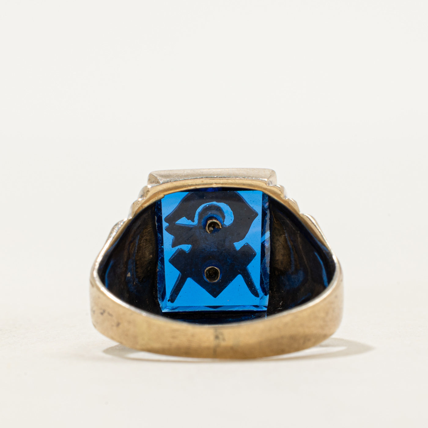 Synthetic Sapphire Free Masons Crest Ring | SZ 6.25