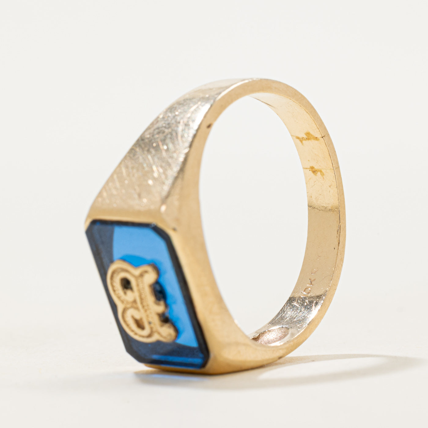 Synthetic Sapphire "B" Initial Signet Ring | SZ 11