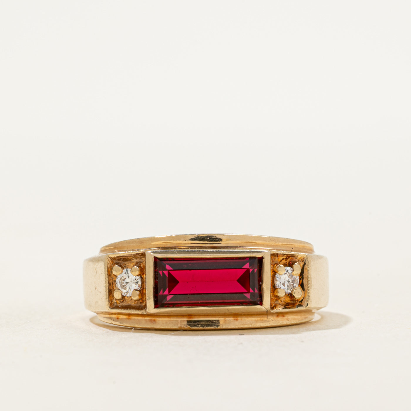 East West Synthetic Ruby & Natural Diamond Ring | SZ 10