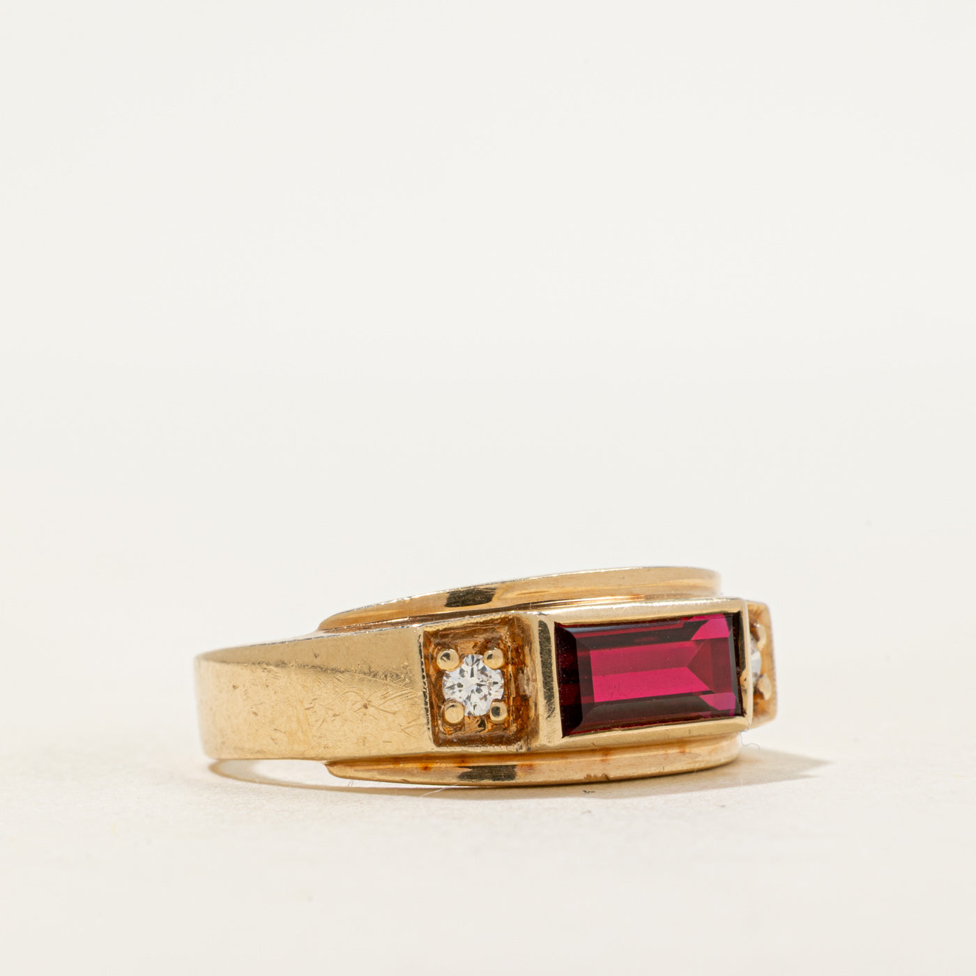 East West Synthetic Ruby & Natural Diamond Ring | SZ 10
