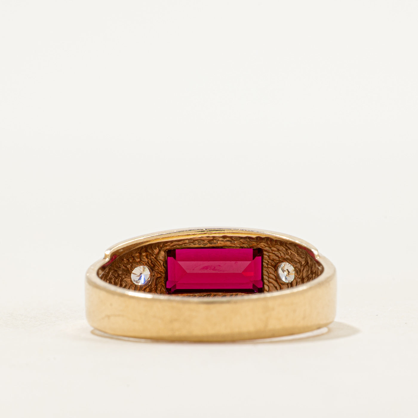 East West Synthetic Ruby & Natural Diamond Ring | SZ 10