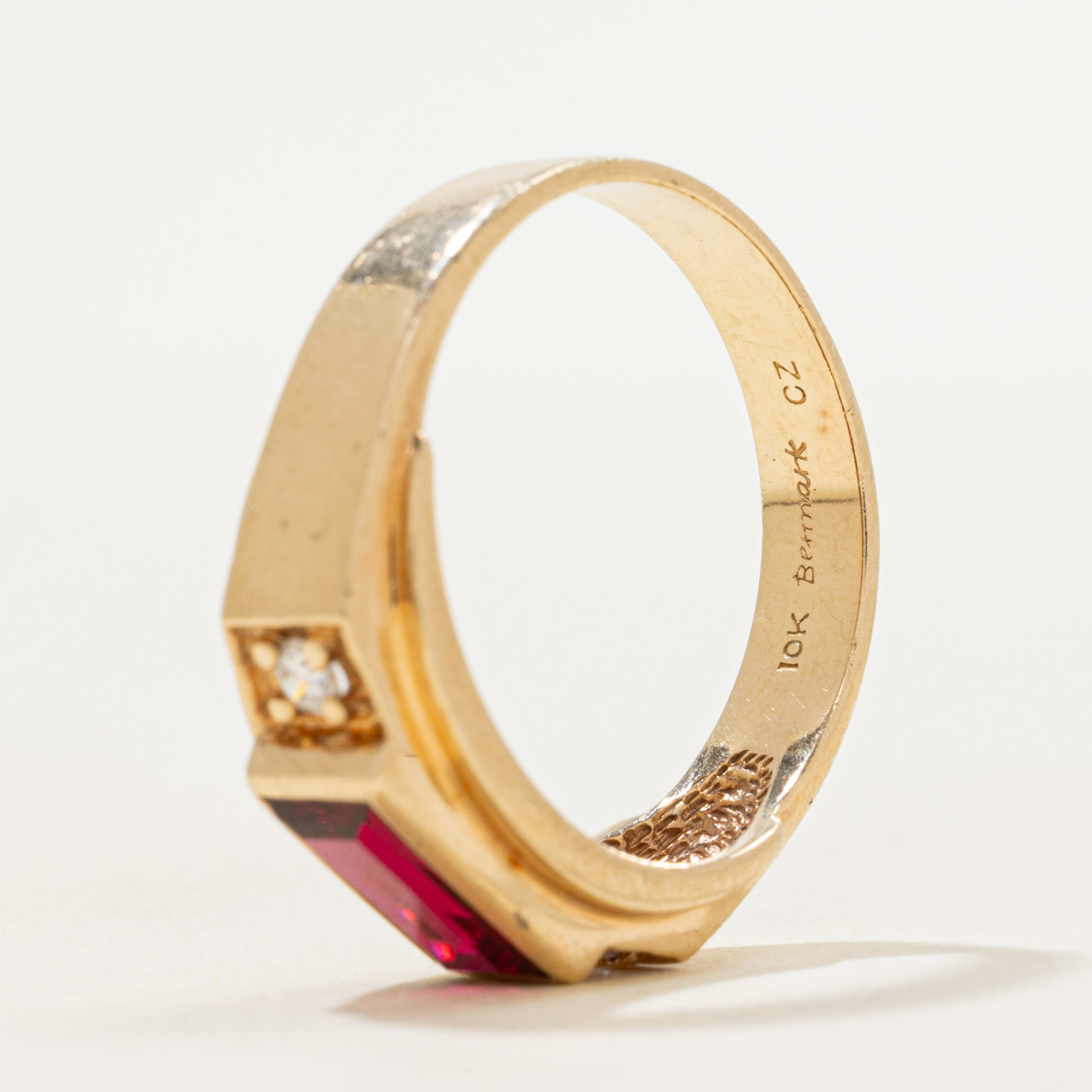 East West Synthetic Ruby & Natural Diamond Ring | SZ 10