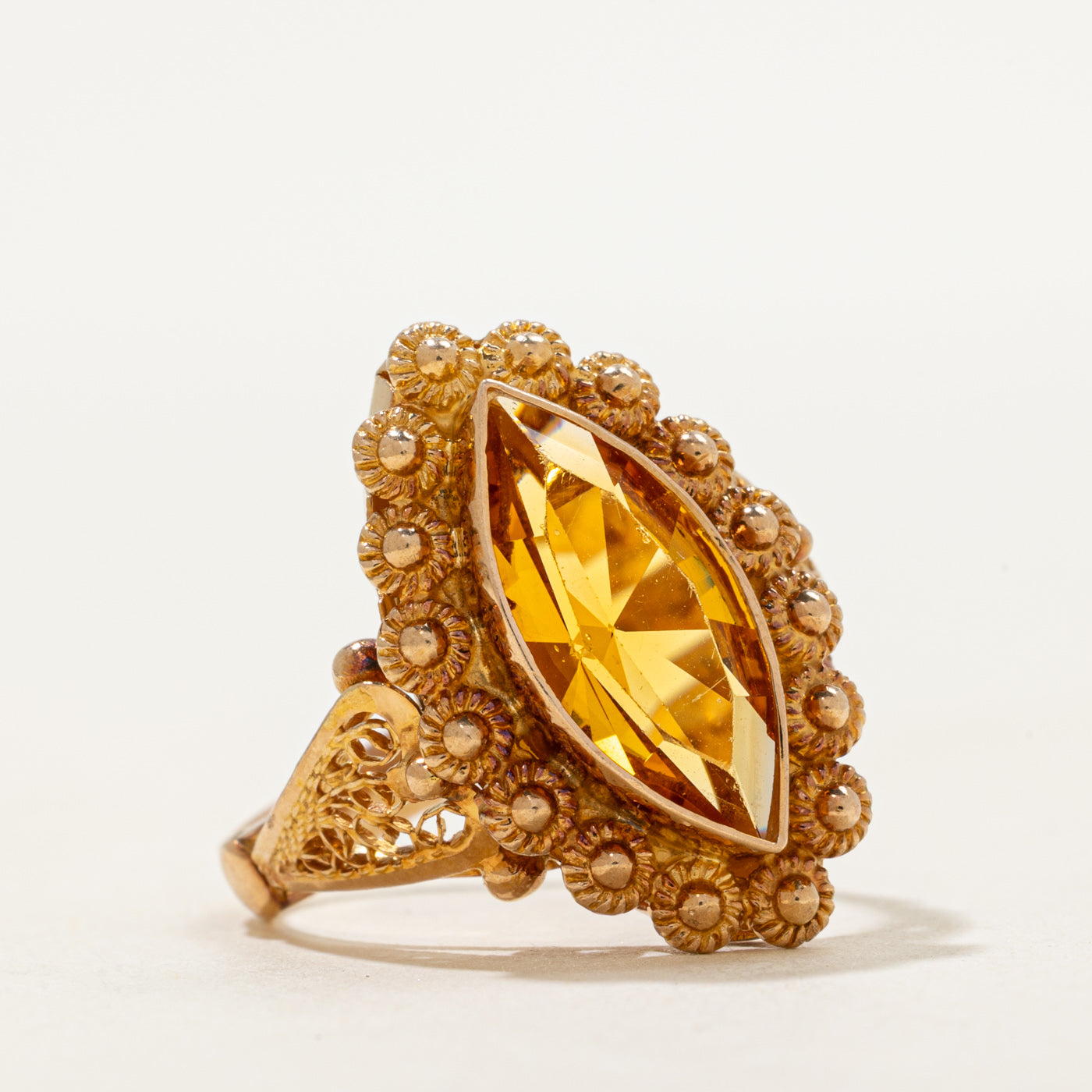 Citrine Textured Scrollwork Navette Ring | SZ 6.75