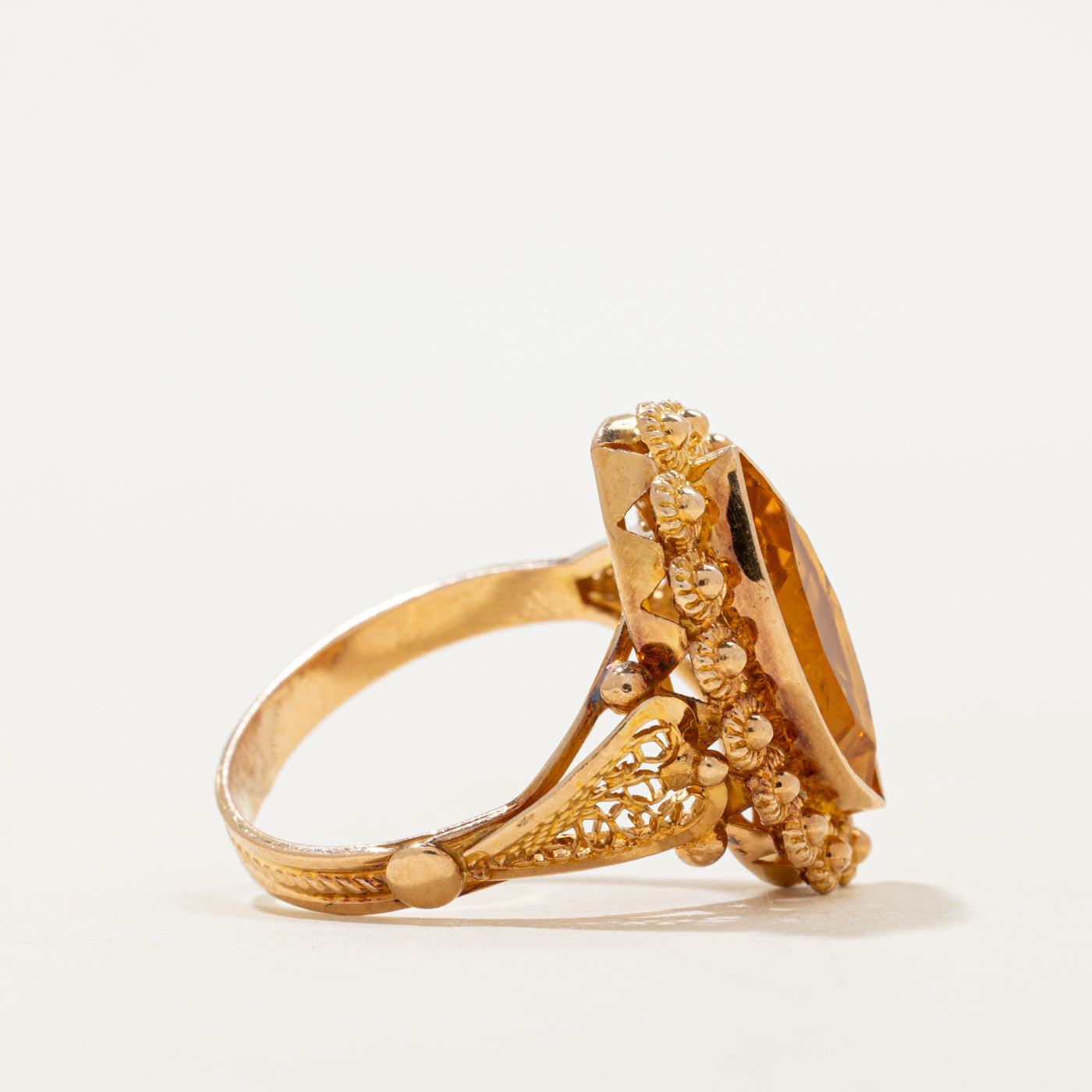 Citrine Textured Scrollwork Navette Ring | SZ 6.75