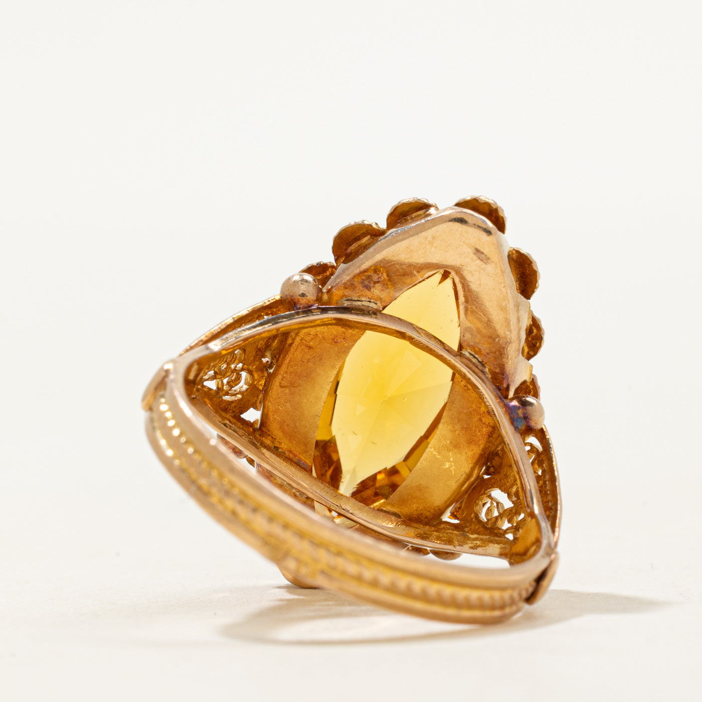 Citrine Textured Scrollwork Navette Ring | SZ 6.75