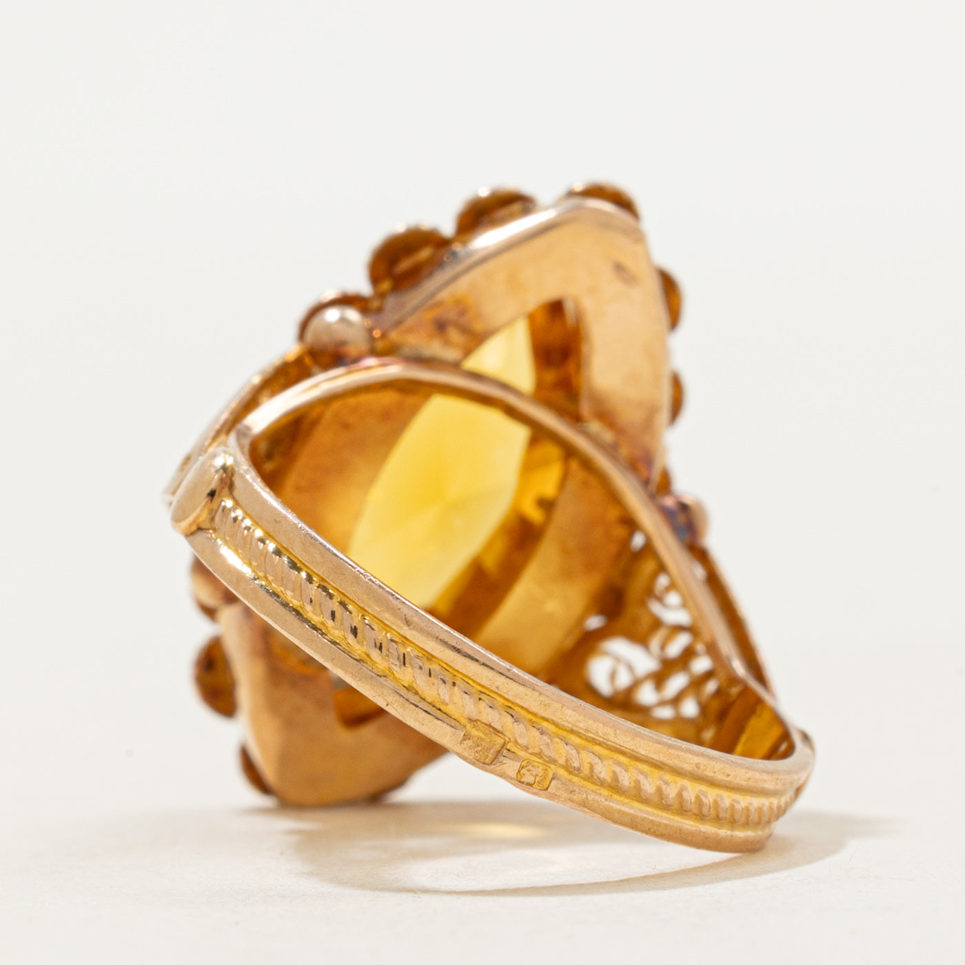 Citrine Textured Scrollwork Navette Ring | SZ 6.75