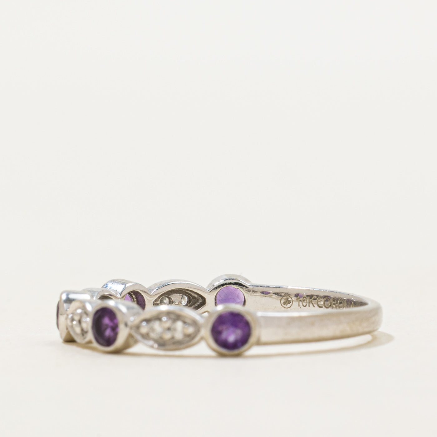 Alliance demi-éternité en diamants et améthystes | Taille 6,5