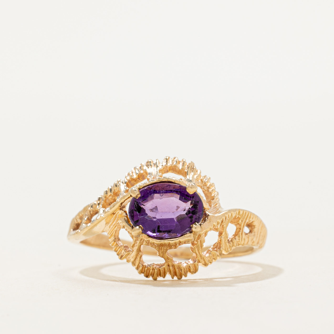 East West Amethyst Textured Openwork Ring | SZ 6.5