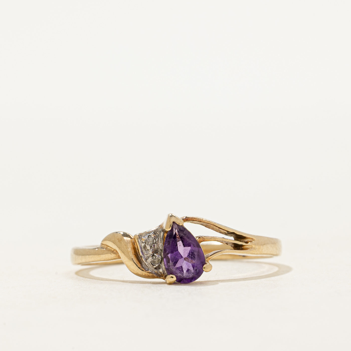 Pear Cut Amethyst & Diamond Openwork Ring | SZ 8.75