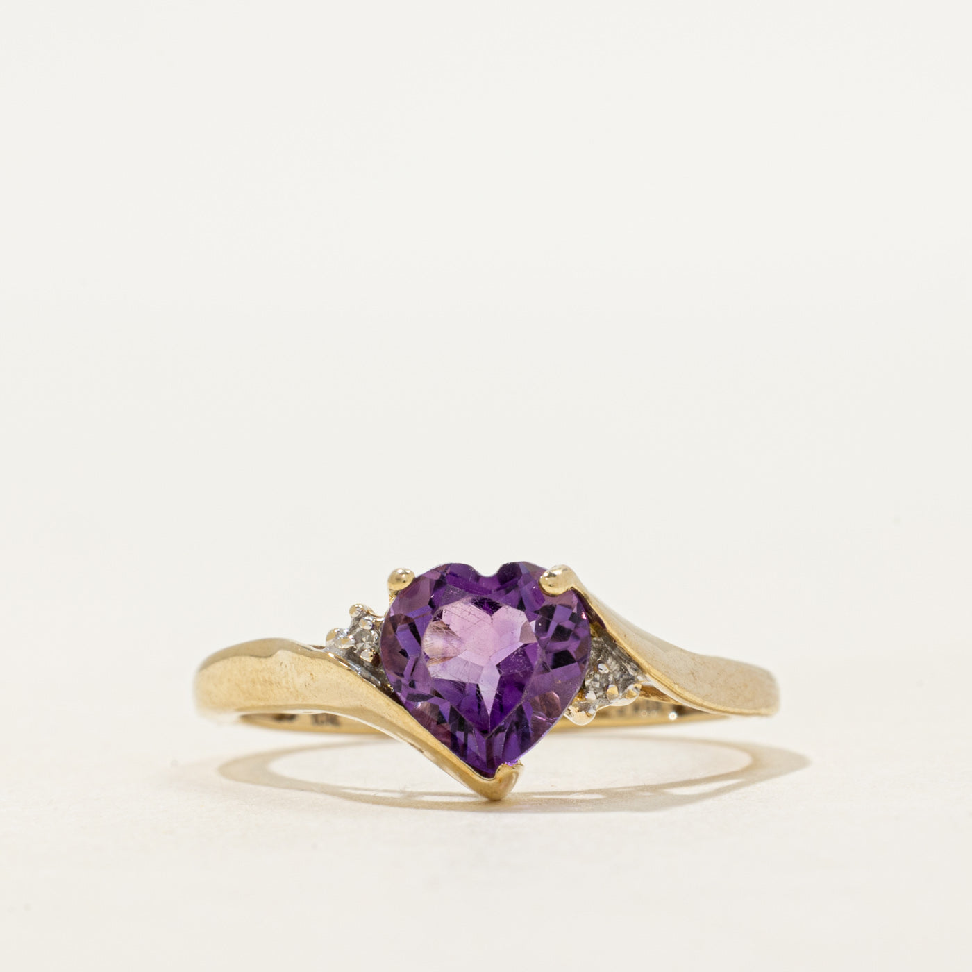 Heart Cut Amethyst & Diamond Bypass Ring | SZ 6.5