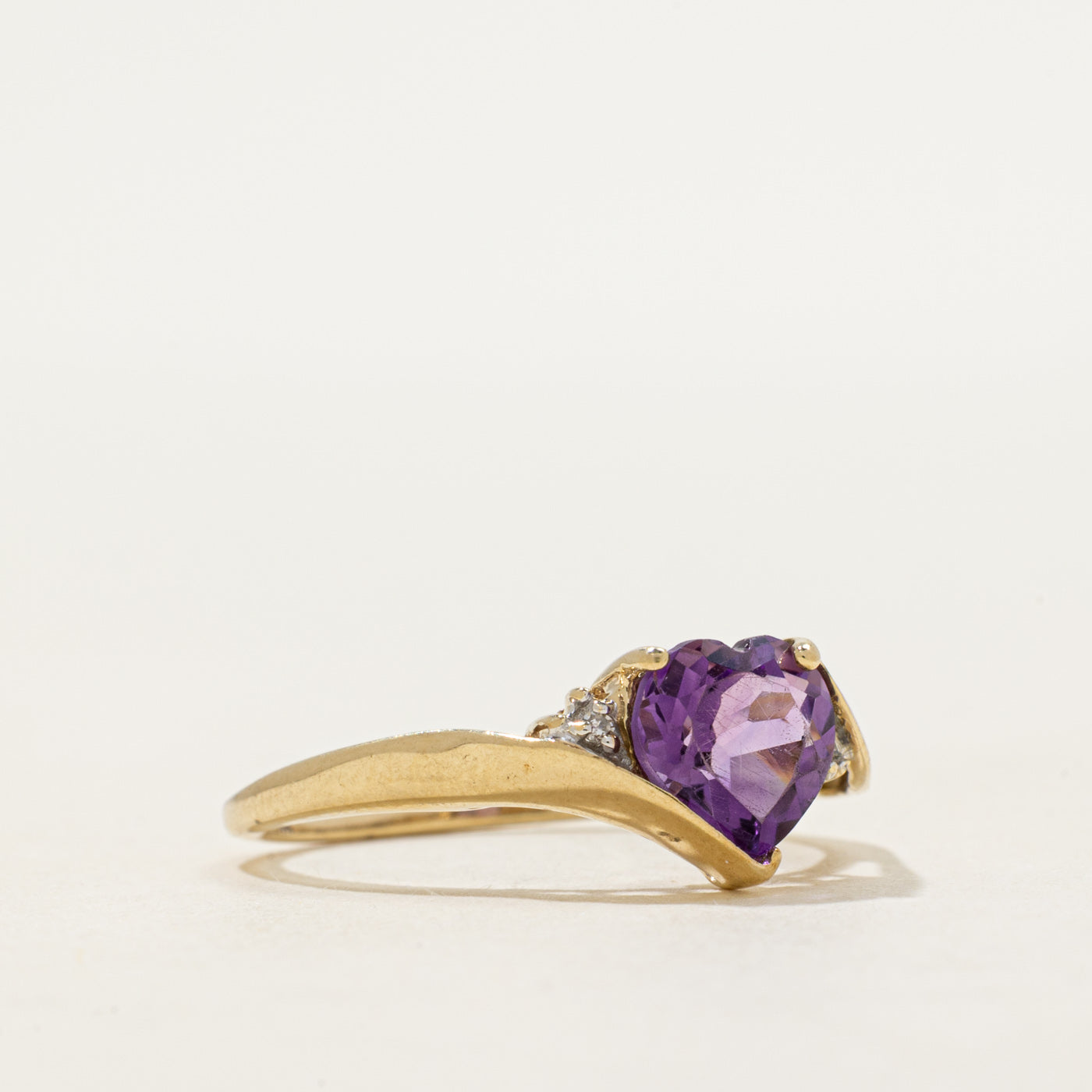 Heart Cut Amethyst & Diamond Bypass Ring | SZ 6.5
