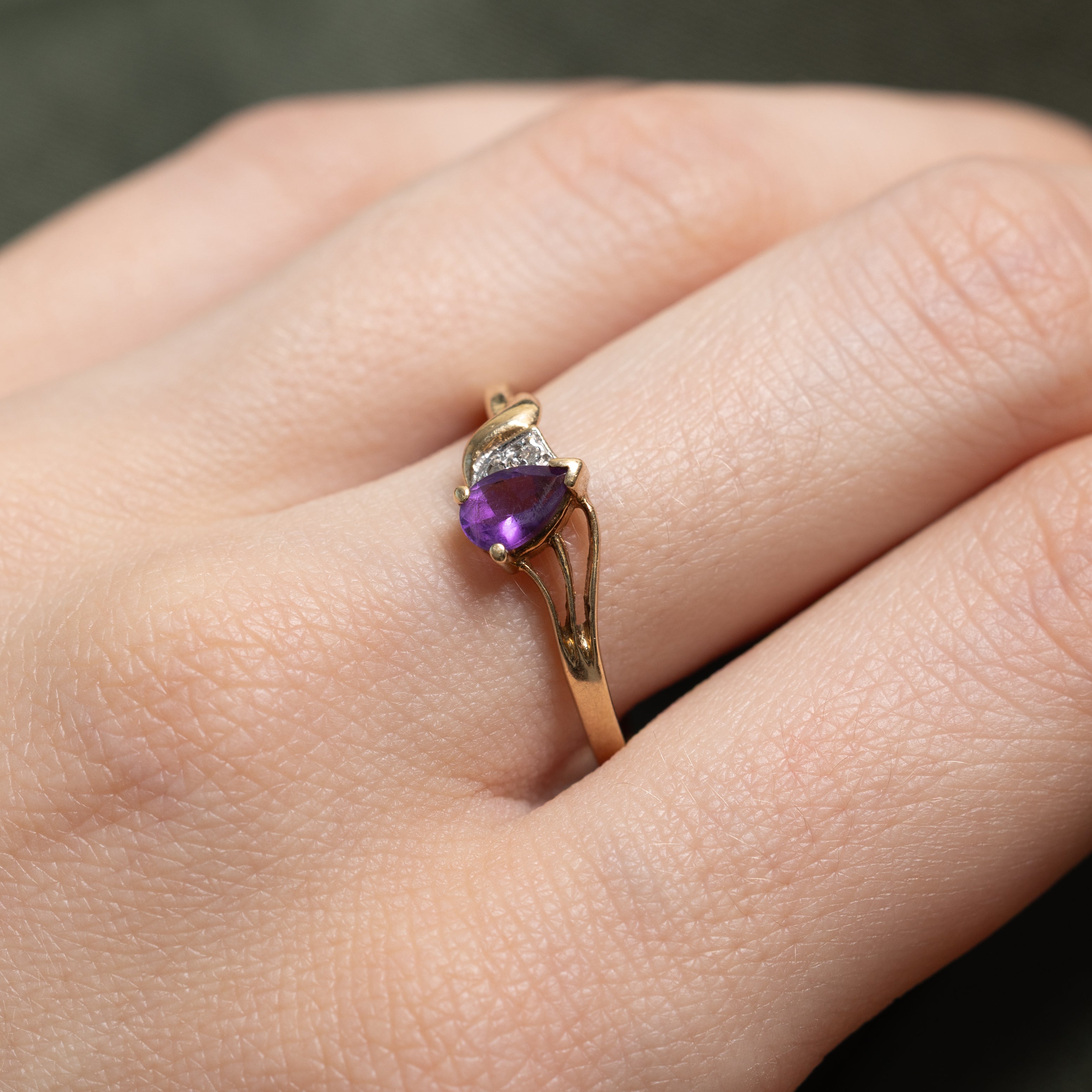 Pear Cut Amethyst & Diamond Openwork Ring | SZ 8.75