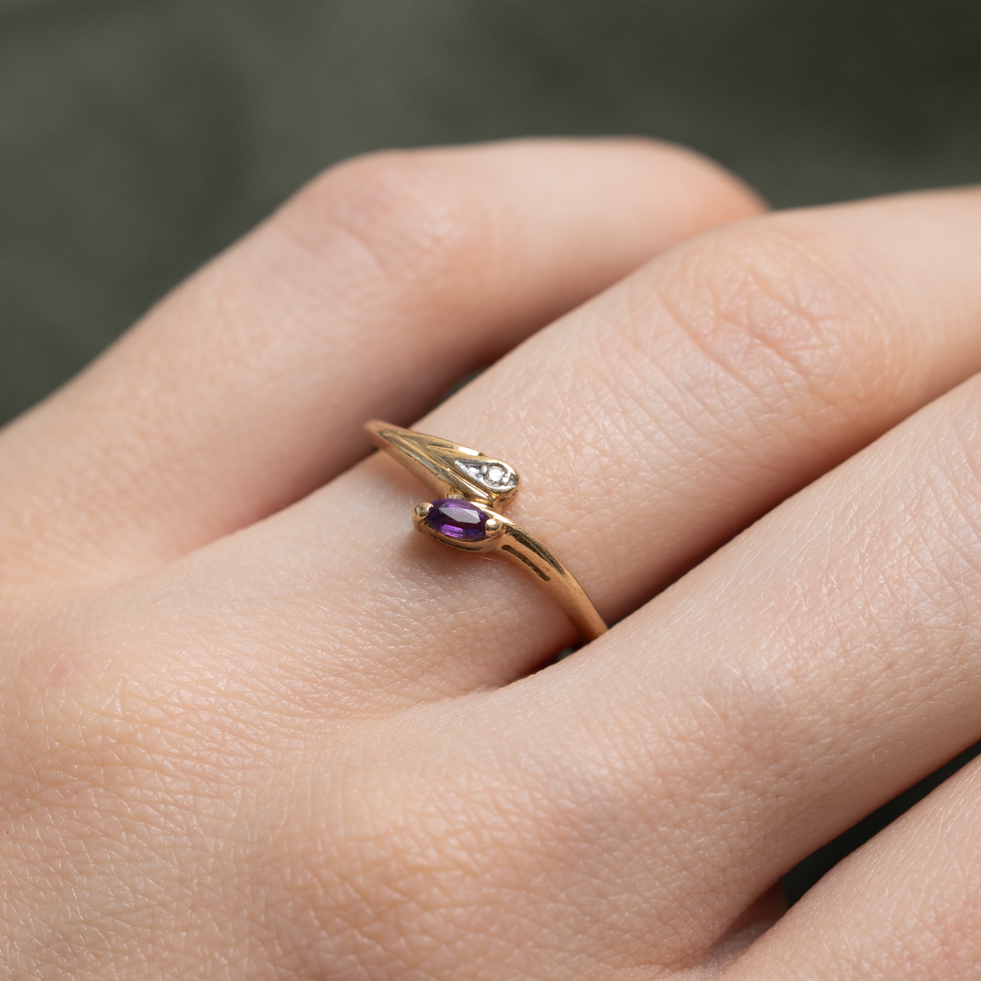 Two Stone Diamond & Amethyst Bypass Ring | SZ 5.25