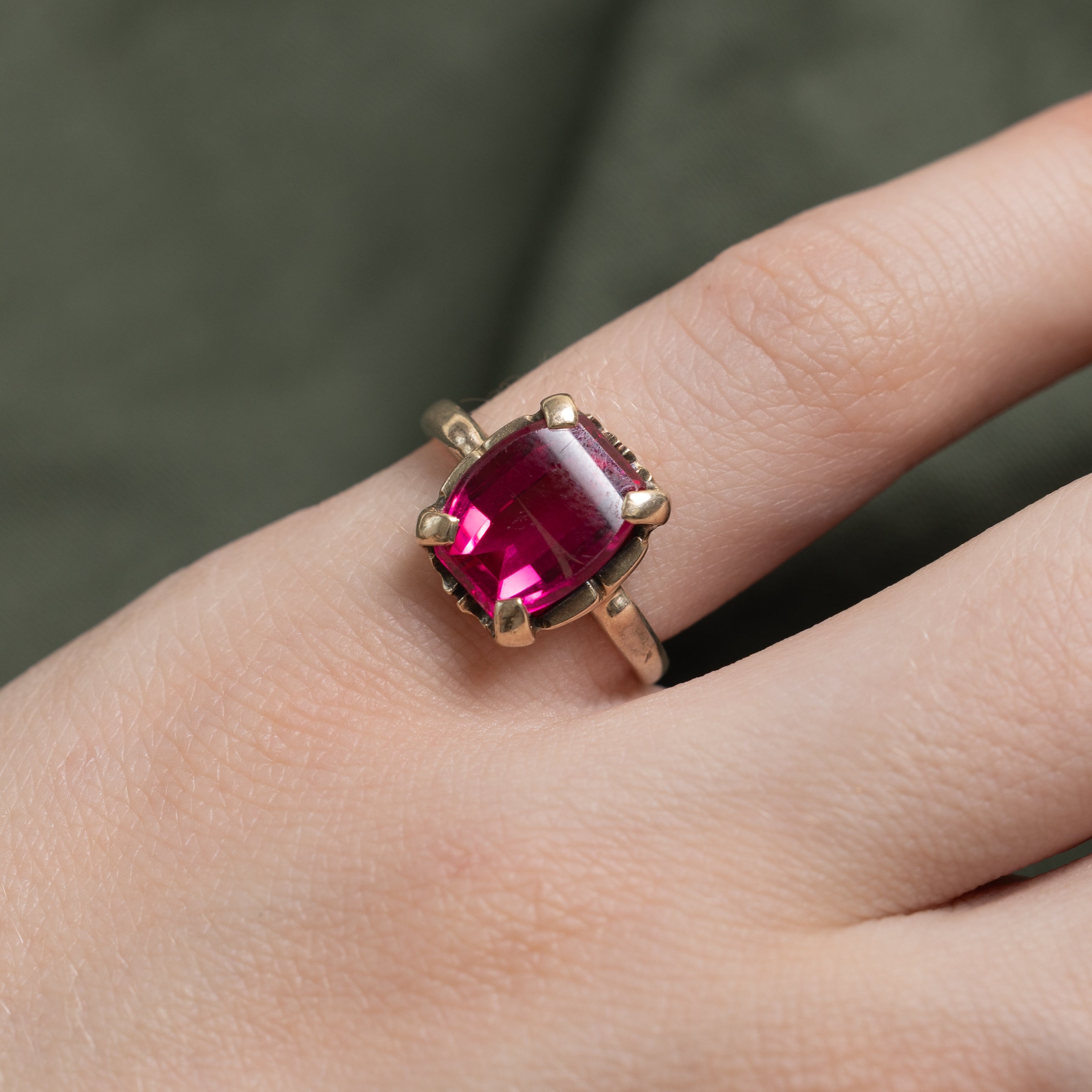 Rectangle Cut Synthetic Ruby Ring | SZ 3.75
