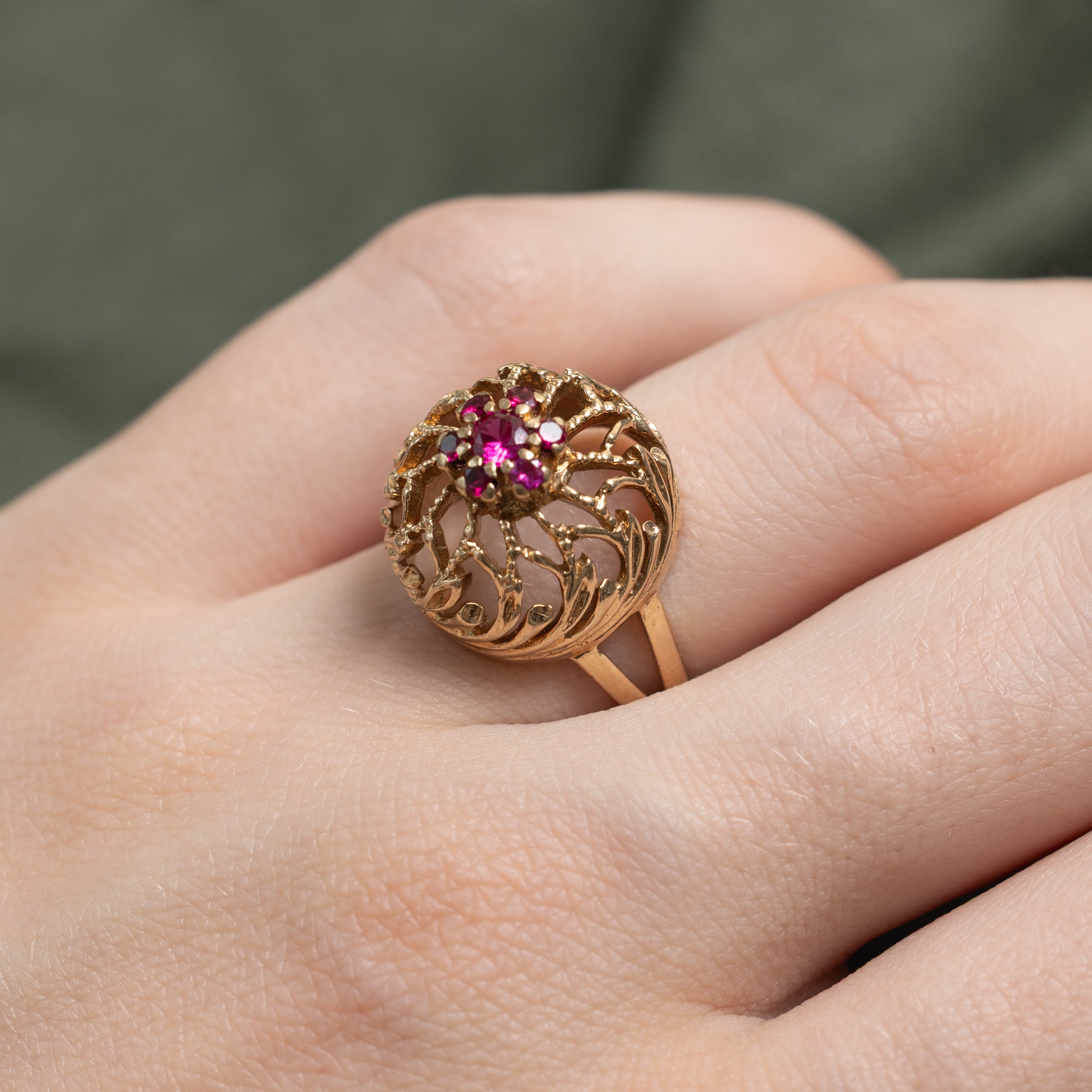 Synthetic Ruby Cluster Openwork Cocktail Ring | SZ 5.25