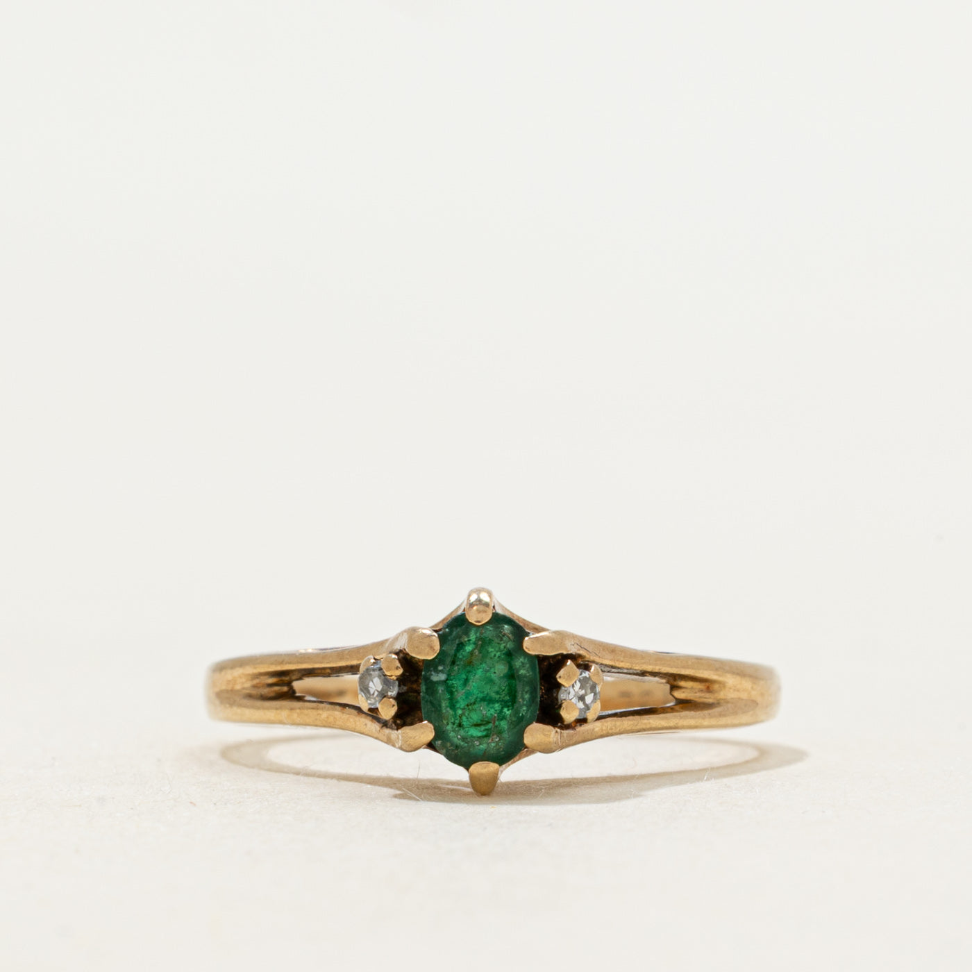 Emerald & Diamond Cathedral Ring | SZ 5