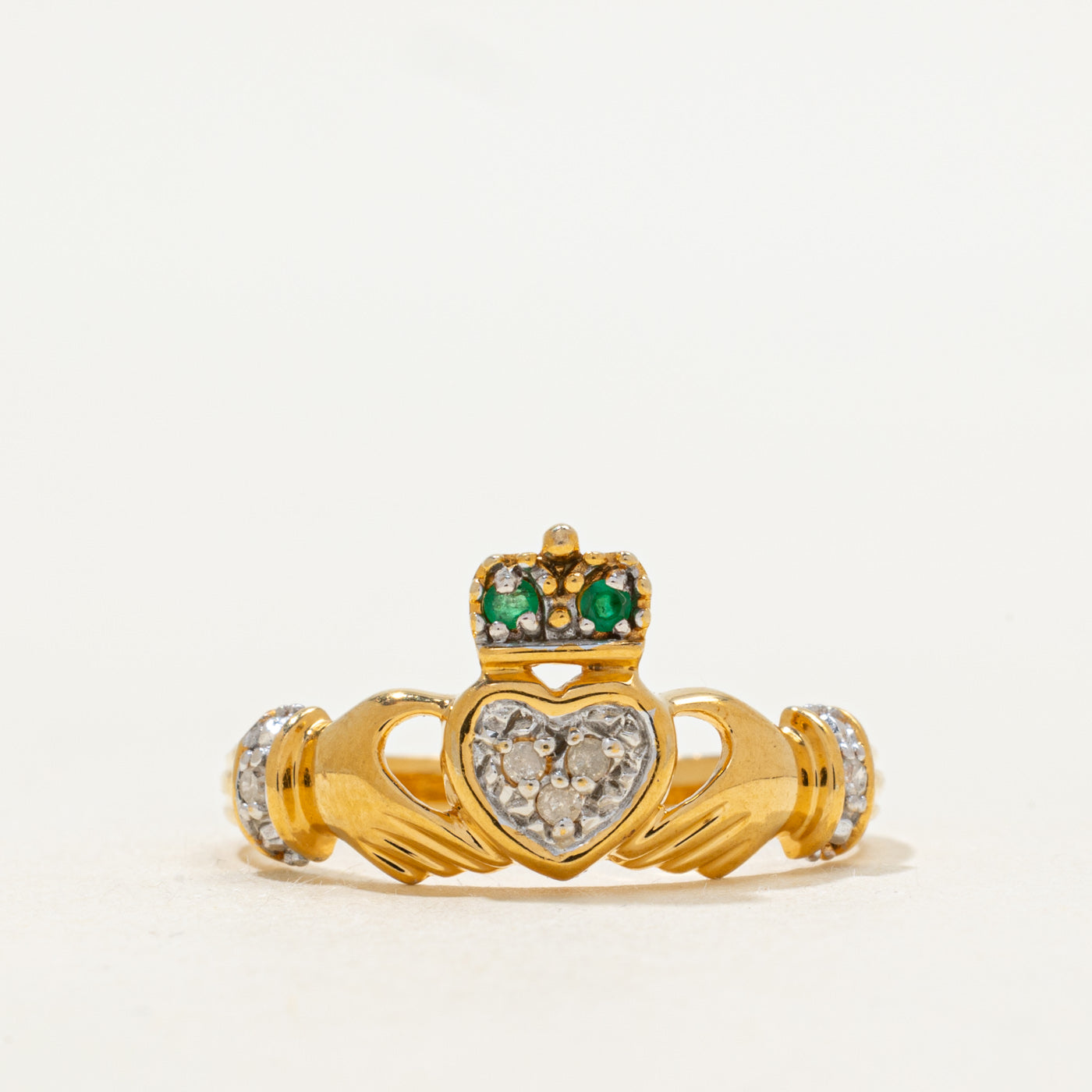Emerald & Diamond Claddagh Ring | SZ 8.25