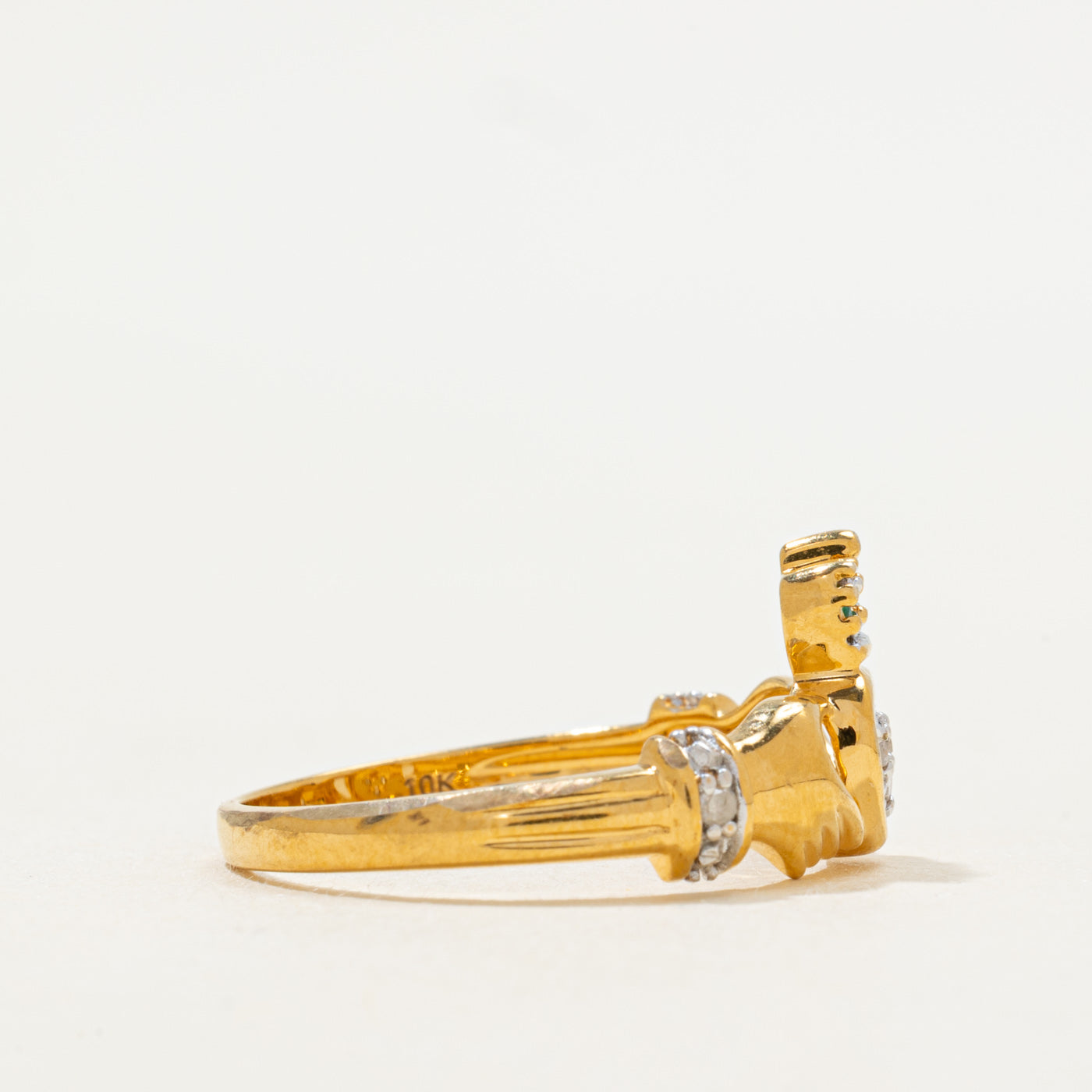 Emerald & Diamond Claddagh Ring | SZ 8.25