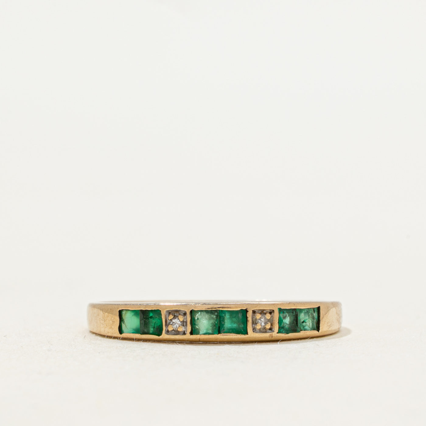 Channel Set Semi Eternity Emerald & Diamond Band | SZ 6.5
