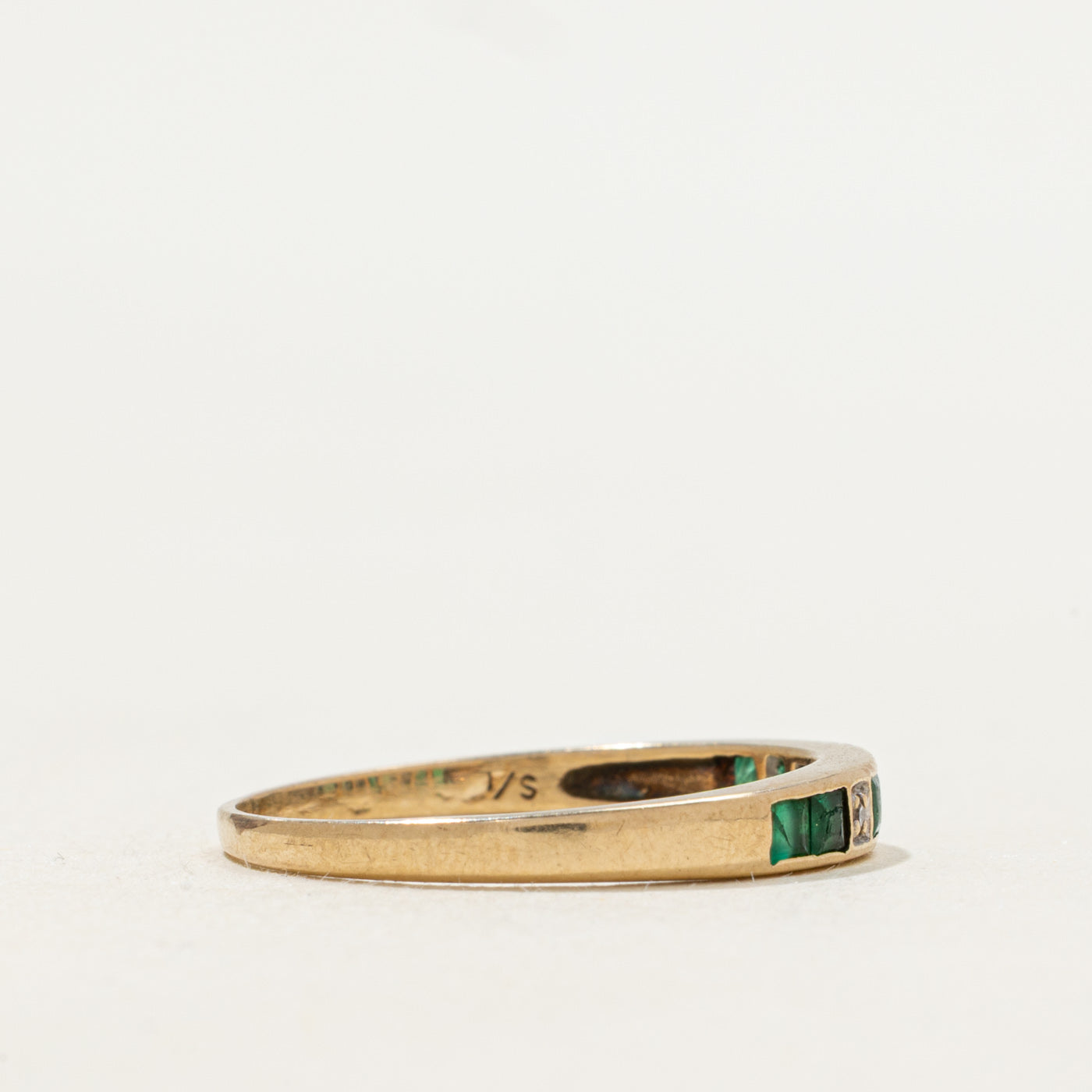 Channel Set Semi Eternity Emerald & Diamond Band | SZ 6.5