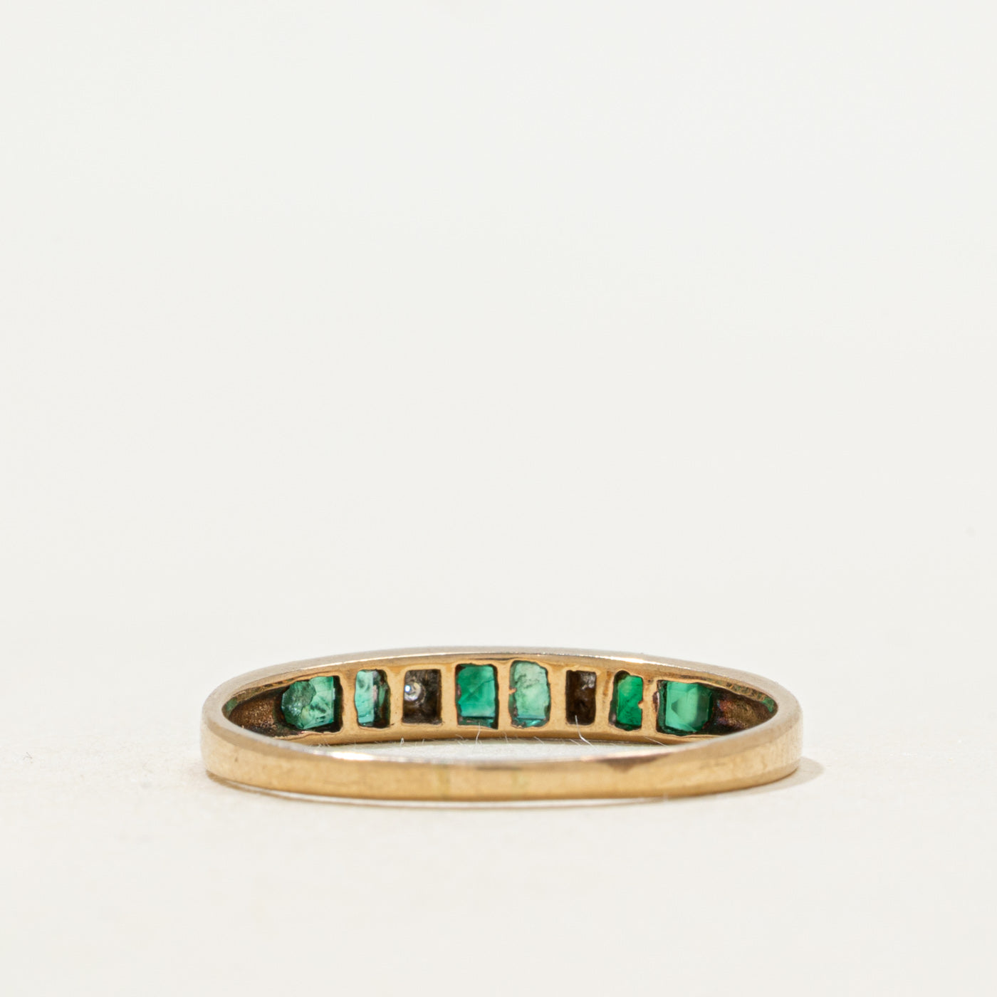 Channel Set Semi Eternity Emerald & Diamond Band | SZ 6.5