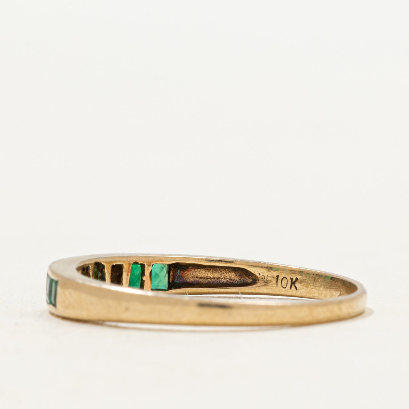 Channel Set Semi Eternity Emerald & Diamond Band | SZ 6.5