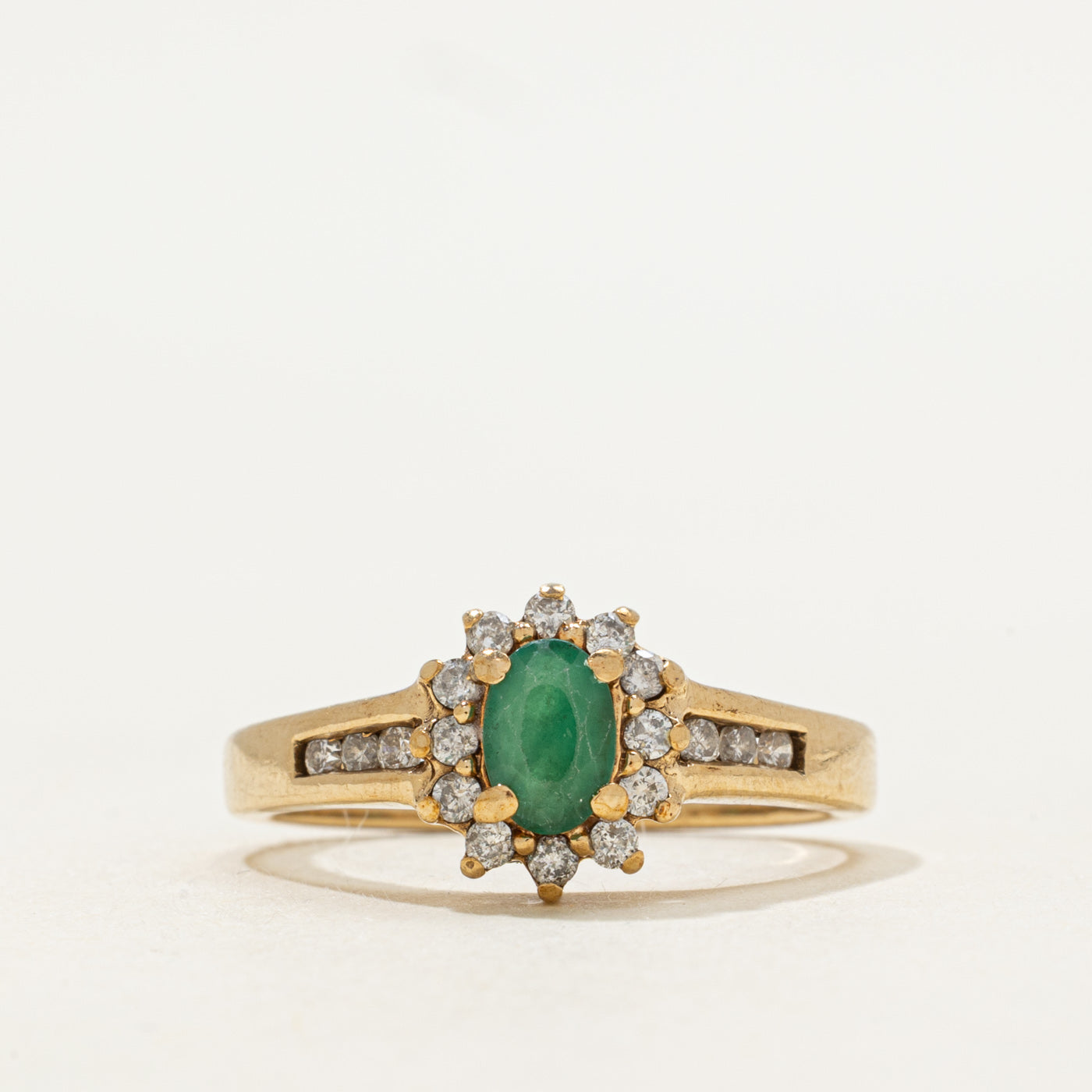 Oval Cut Emerald & Diamond Petal Ring | 0.45ct, 0.18ctw | SZ 6.75