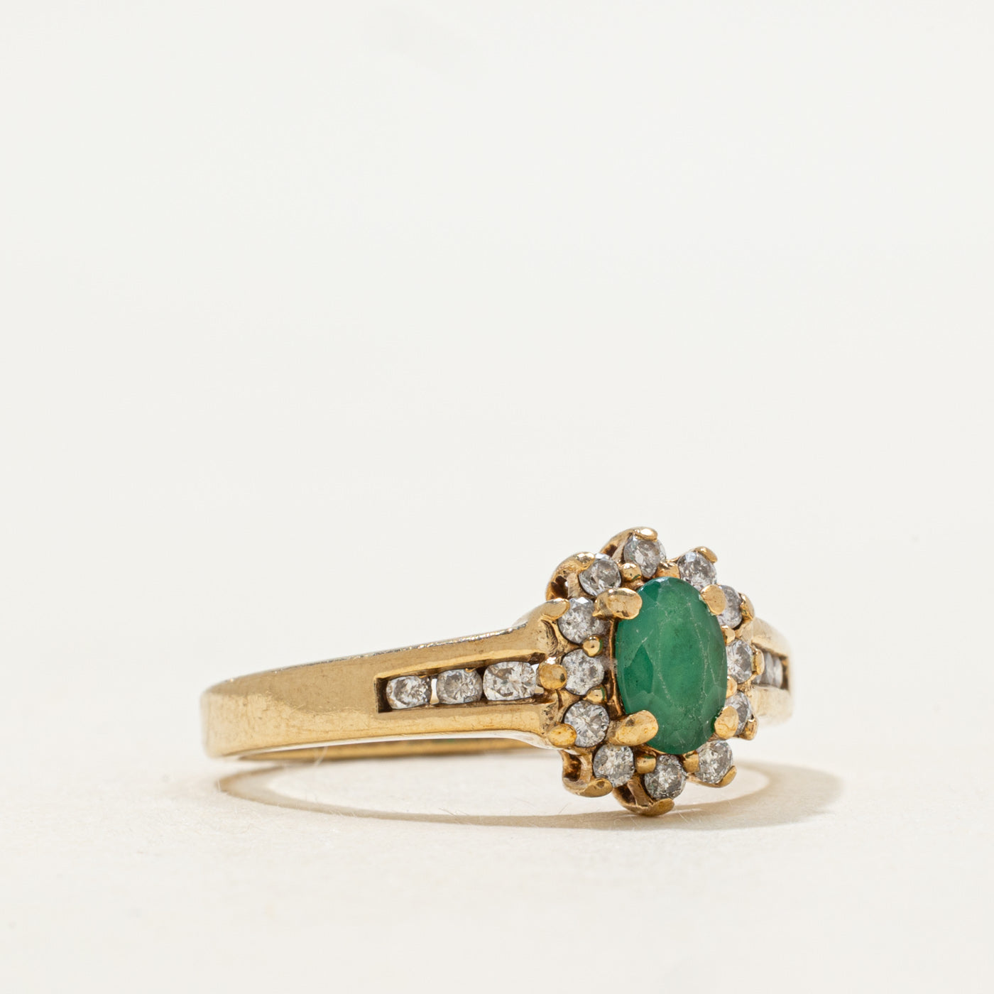 Oval Cut Emerald & Diamond Petal Ring | 0.45ct, 0.18ctw | SZ 6.75
